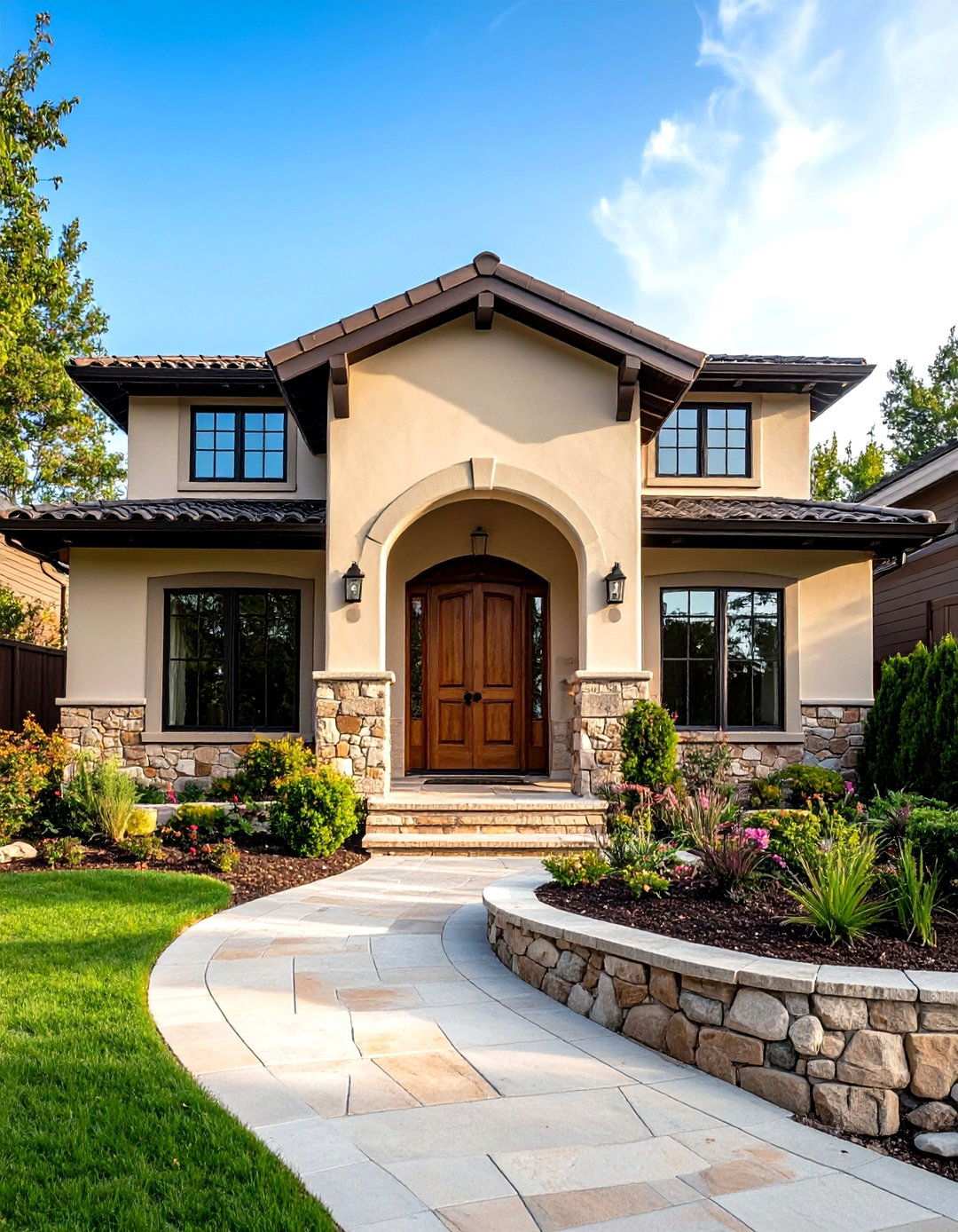 Natural Stone Foundation and Accent Design - 24 spanish bungalow exterior ideas