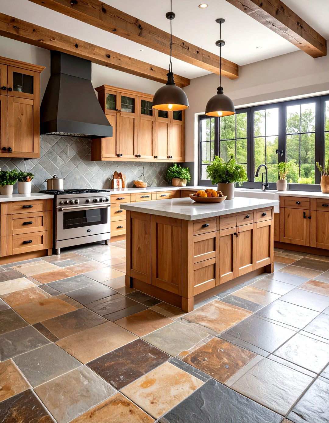 Natural Stone Kitchen Floor with Rustic Charm - 24 Kitchen Floor Tile Ideas