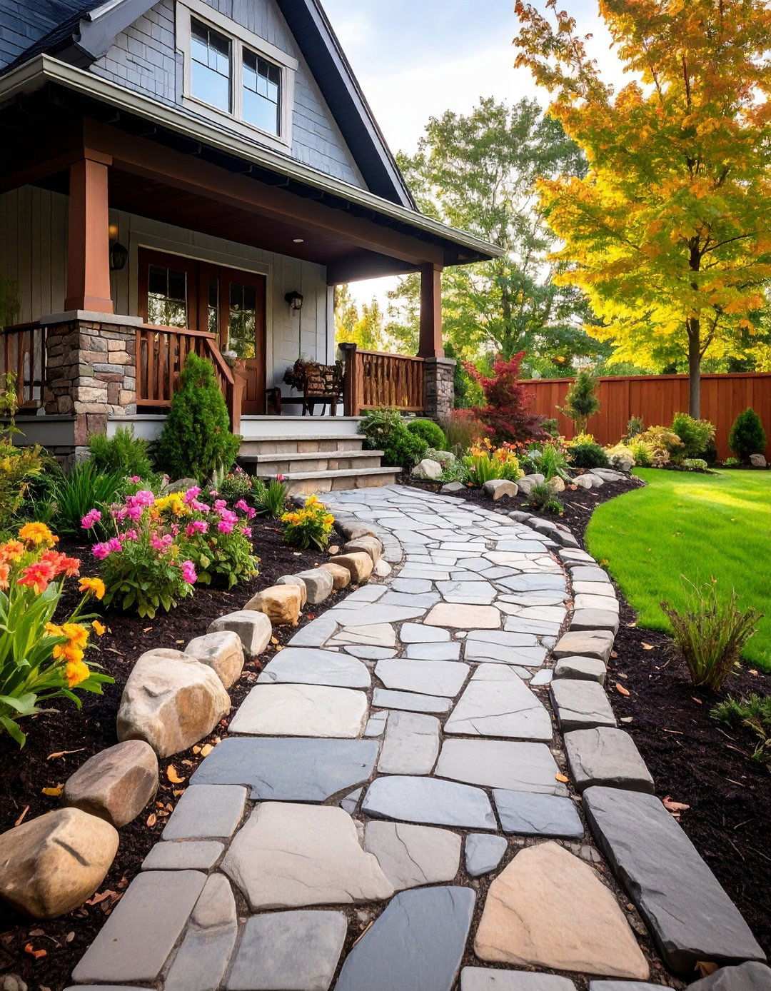 Natural Stone Pathway Integration - 24 Raised Ranch Front Porch Ideas