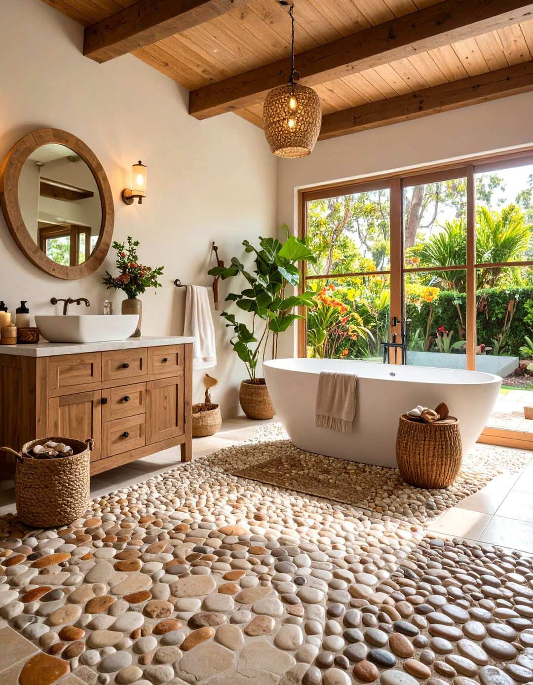 Natural Stone Rustic Elegance - 24 Penny Tile Bathroom Floor Ideas