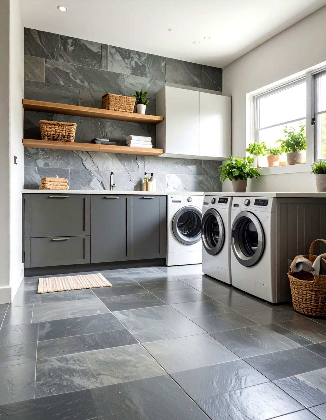 Natural Stone Slate Tiles - 24 Laundry Room Floor Ideas