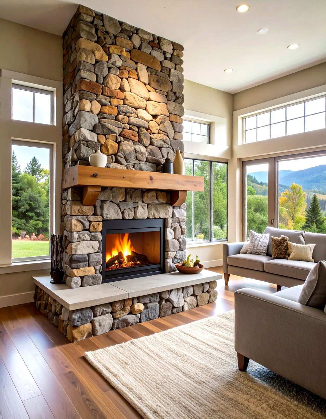 Natural Stone Stacked Installation - 24 Wood Stove Surround Ideas