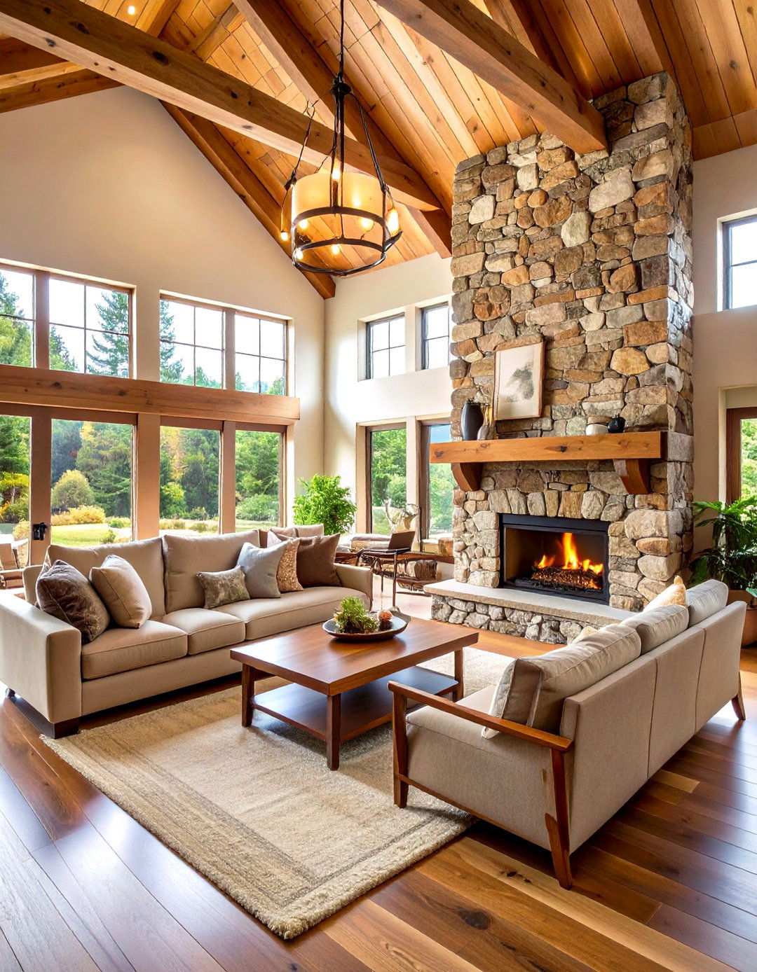 Natural Stone Stacked Two Story Fireplace - 24 Two-story Fireplace Ideas