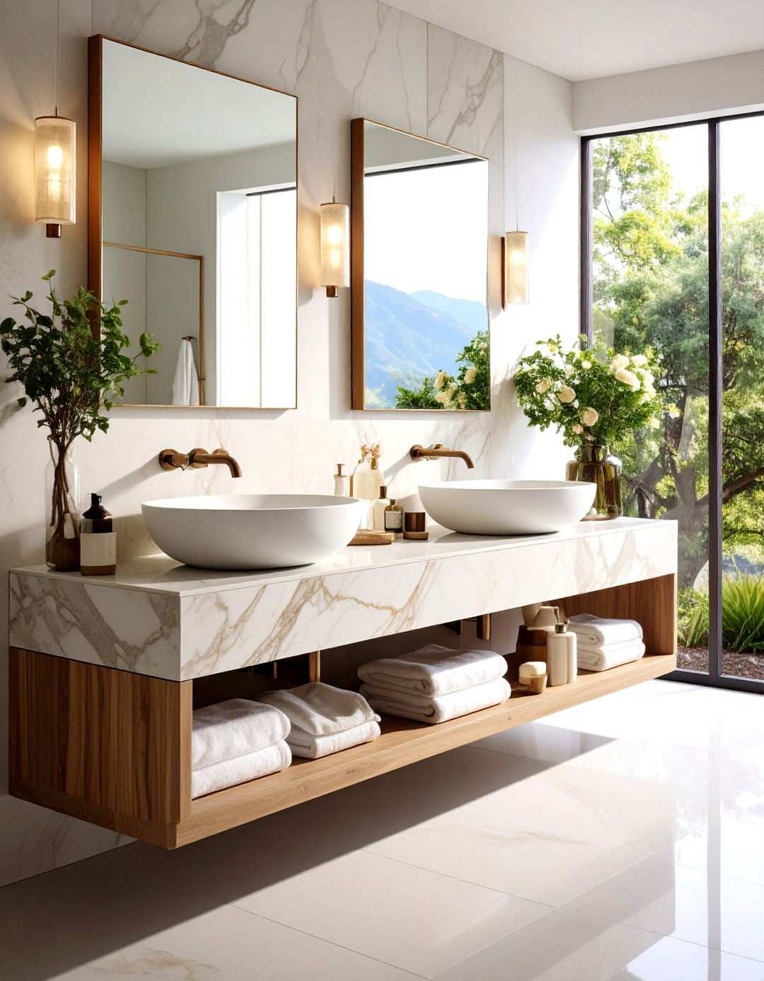 Natural Stone Vanity with Integrated Sink Basin - 24 Small Bathroom Vanity Ideas