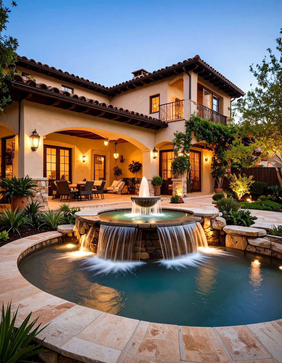 Natural Stone Water Feature - 24 spanish style front porch ideas