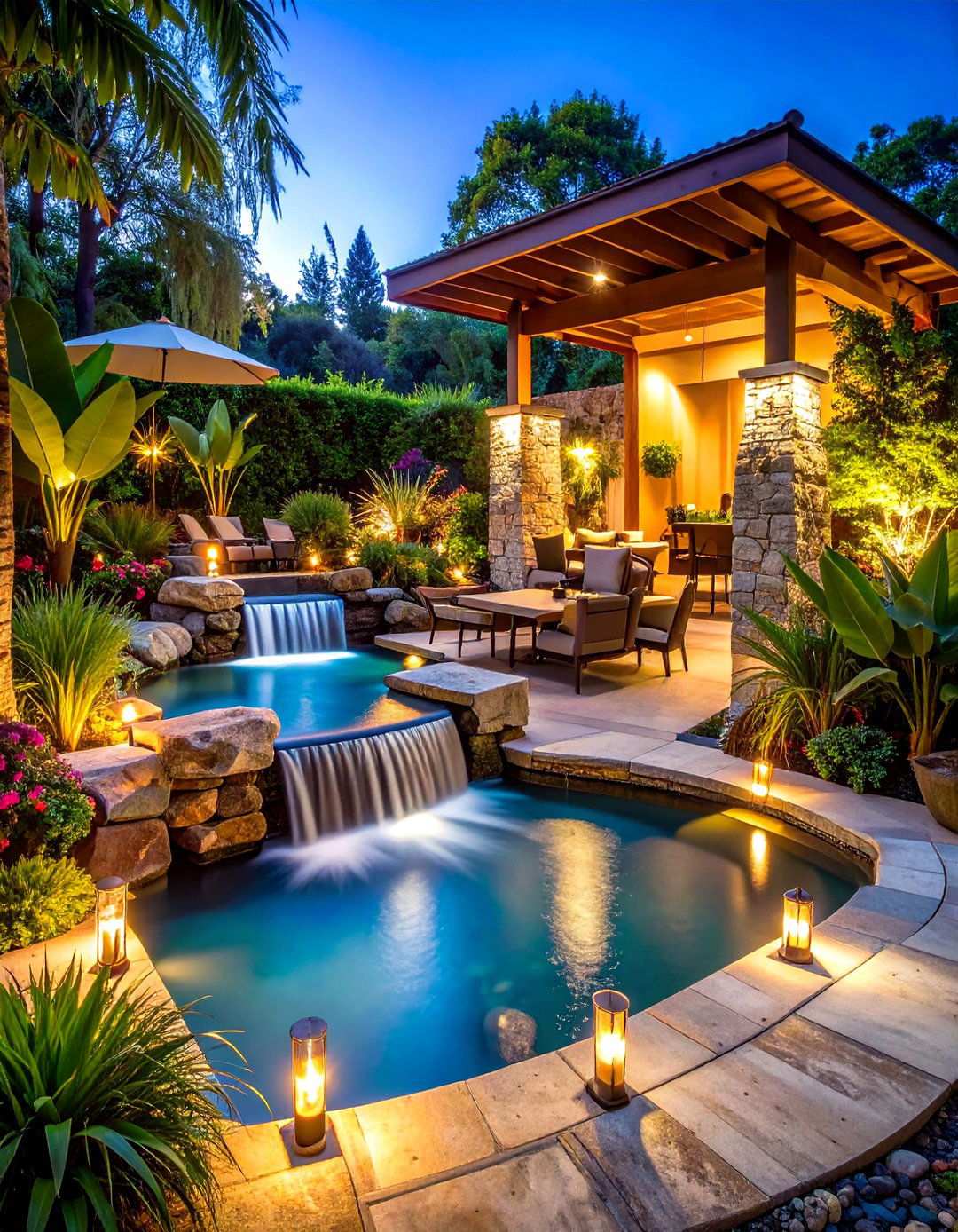 Natural Stone Waterfall Garden - 24 Tropical Landscape Ideas