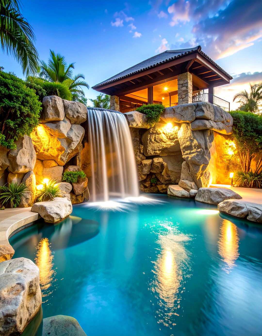 Natural Stone Waterfall Grotto Design - 24 Lagoon Pool Design Ideas