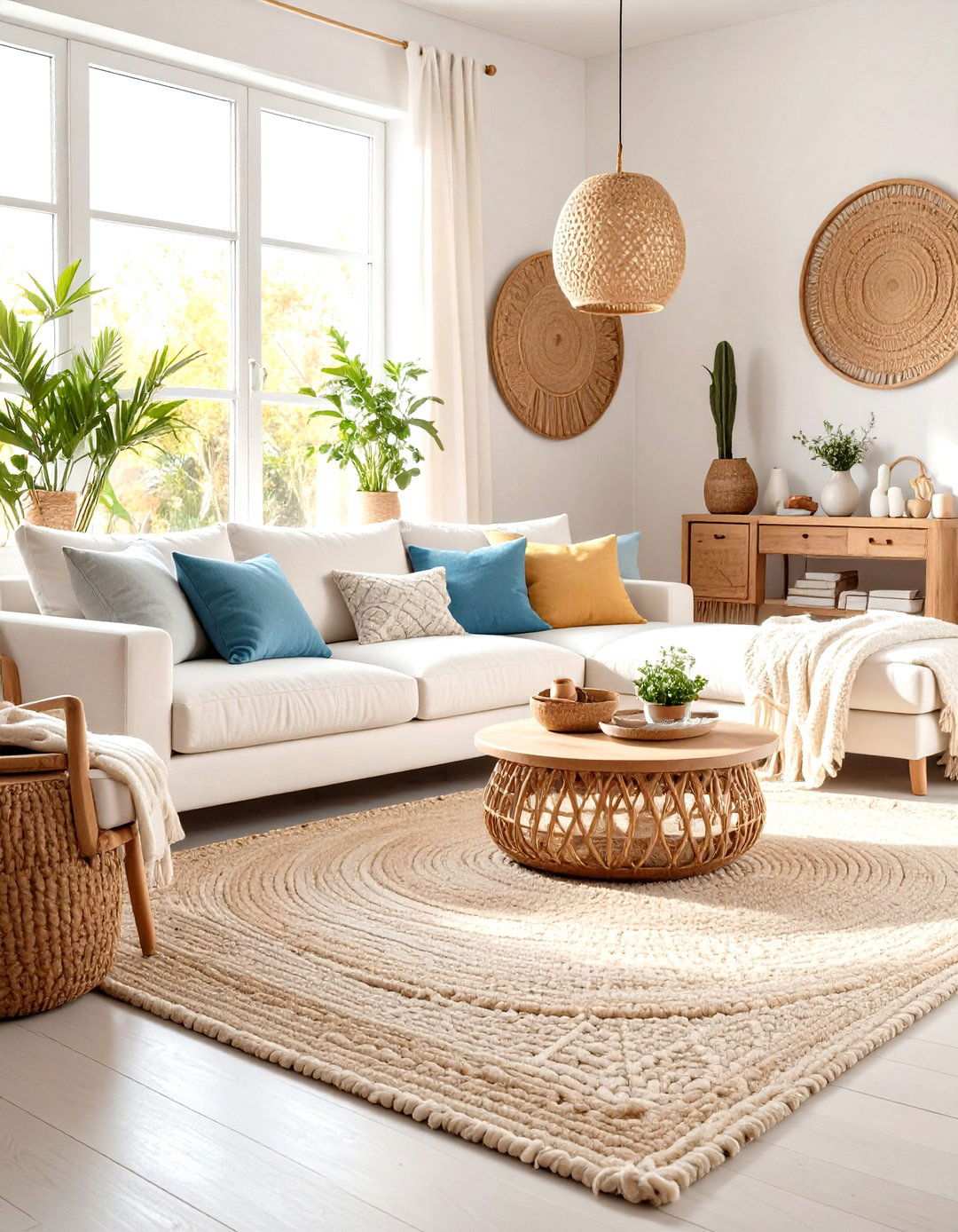 Natural Texture White Living Room - 24 White Living Room Ideas