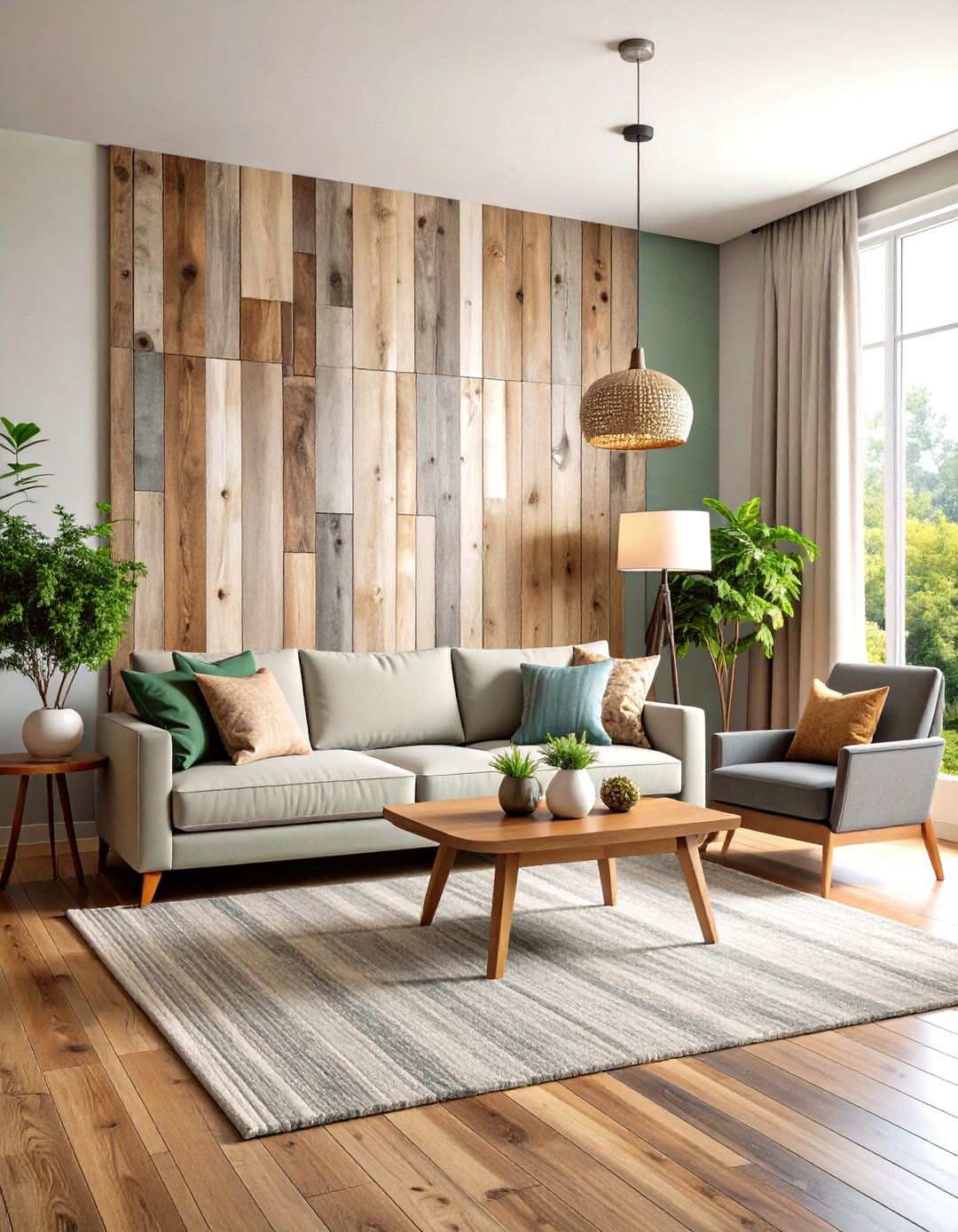 Natural Wood Accent Wall - 24 living room wall decor ideas