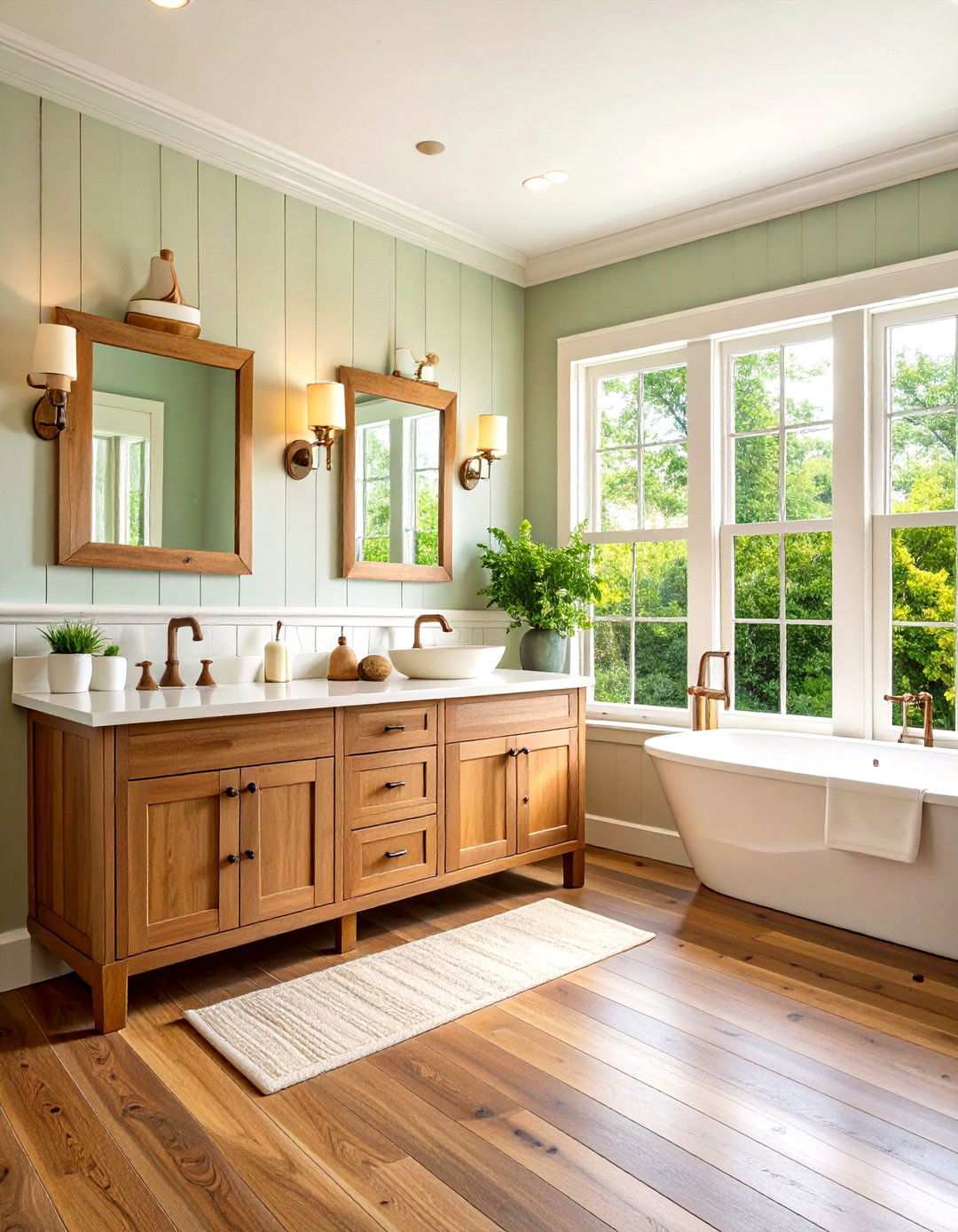 Natural Wood Beadboard Rustic Elegance - 24 Powder Room Wainscoting Ideas