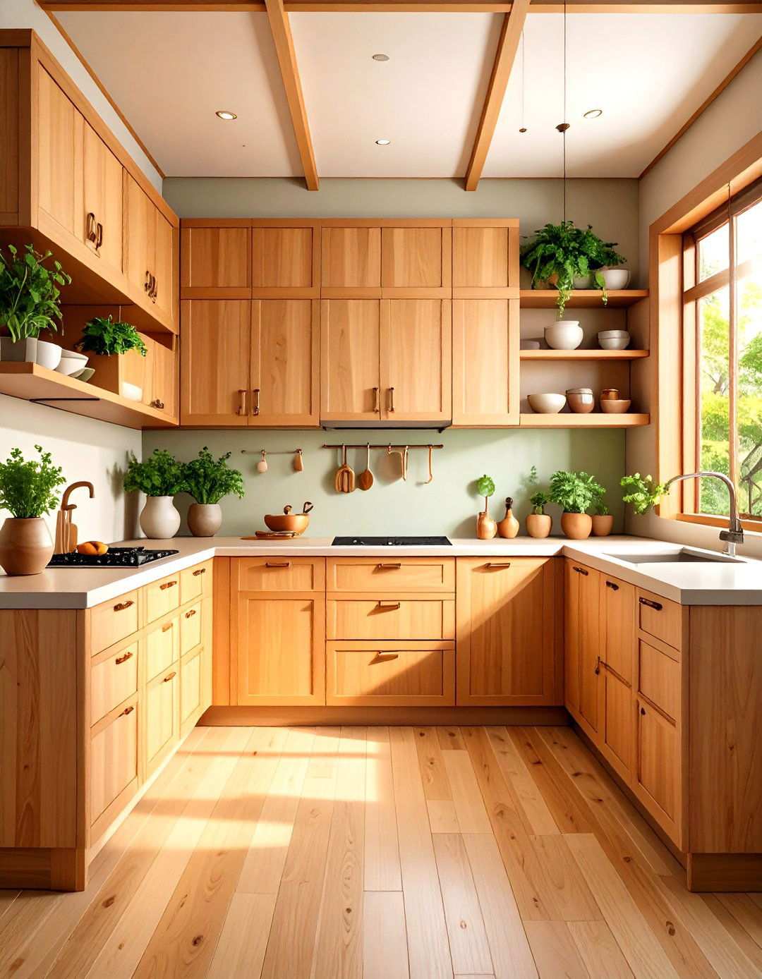 Natural Wood Cabinet Integration with Grain Display - 24 Japanese Style Kitchen Ideas