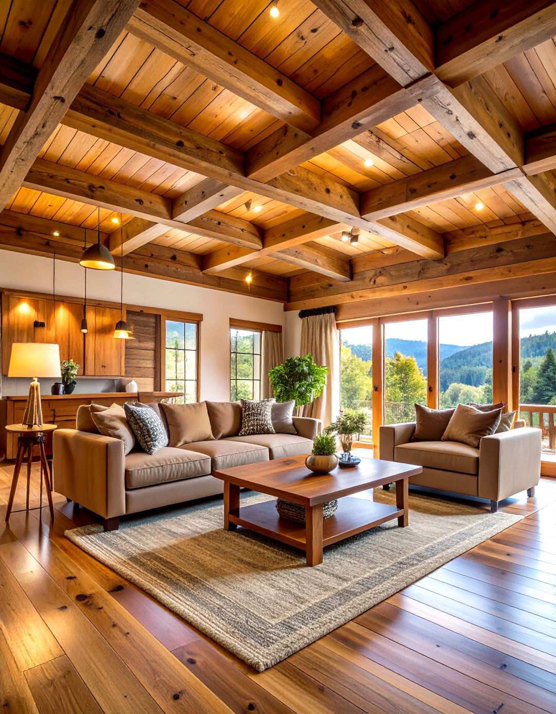 Natural Wood Ceiling Treatments - 24 Rustic Living Room Ideas