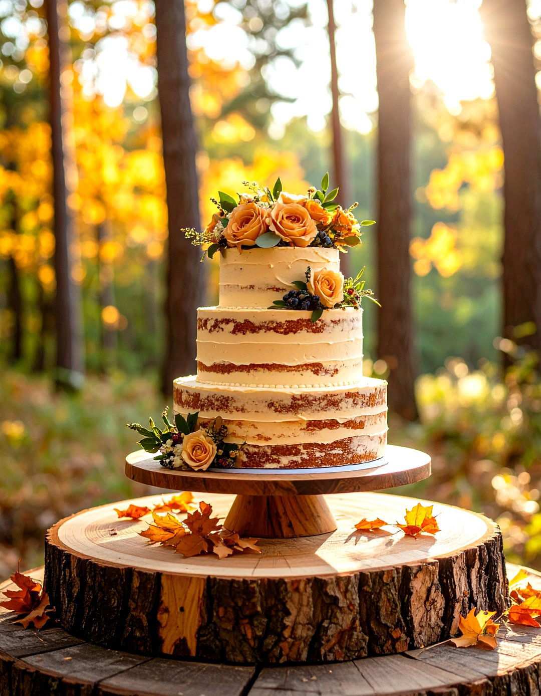 Natural Wood Element Cake - 24 Small Wedding Cake Ideas