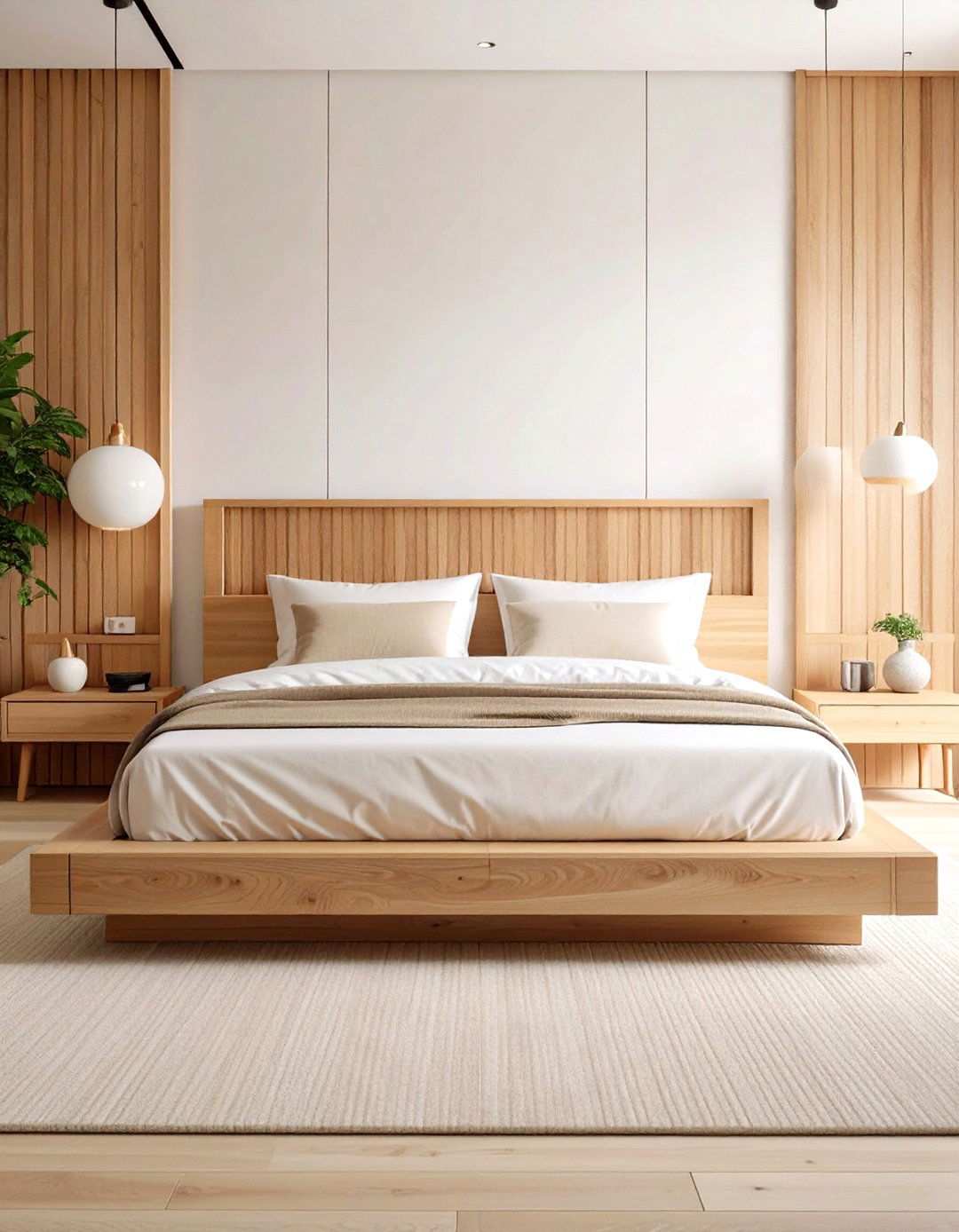 Natural Wood Platform Bed Design - 24 Japanese Bedroom Ideas