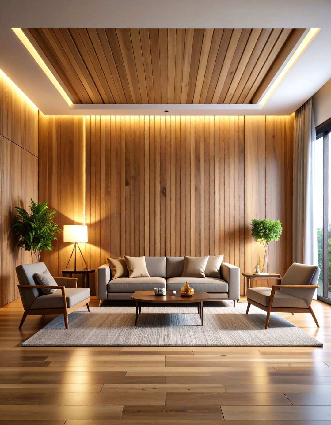 Natural Wood Statement Wall - 24 Japandi Living Room Ideas