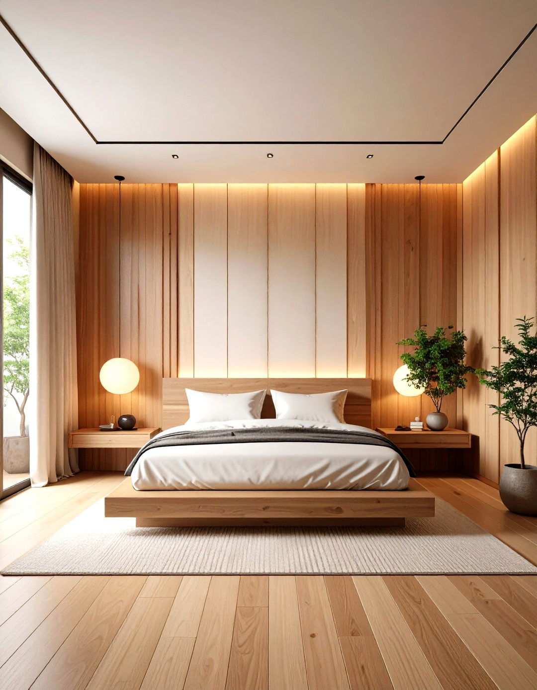 Natural Wood Wall Paneling - 24 Japanese Bedroom Design Ideas