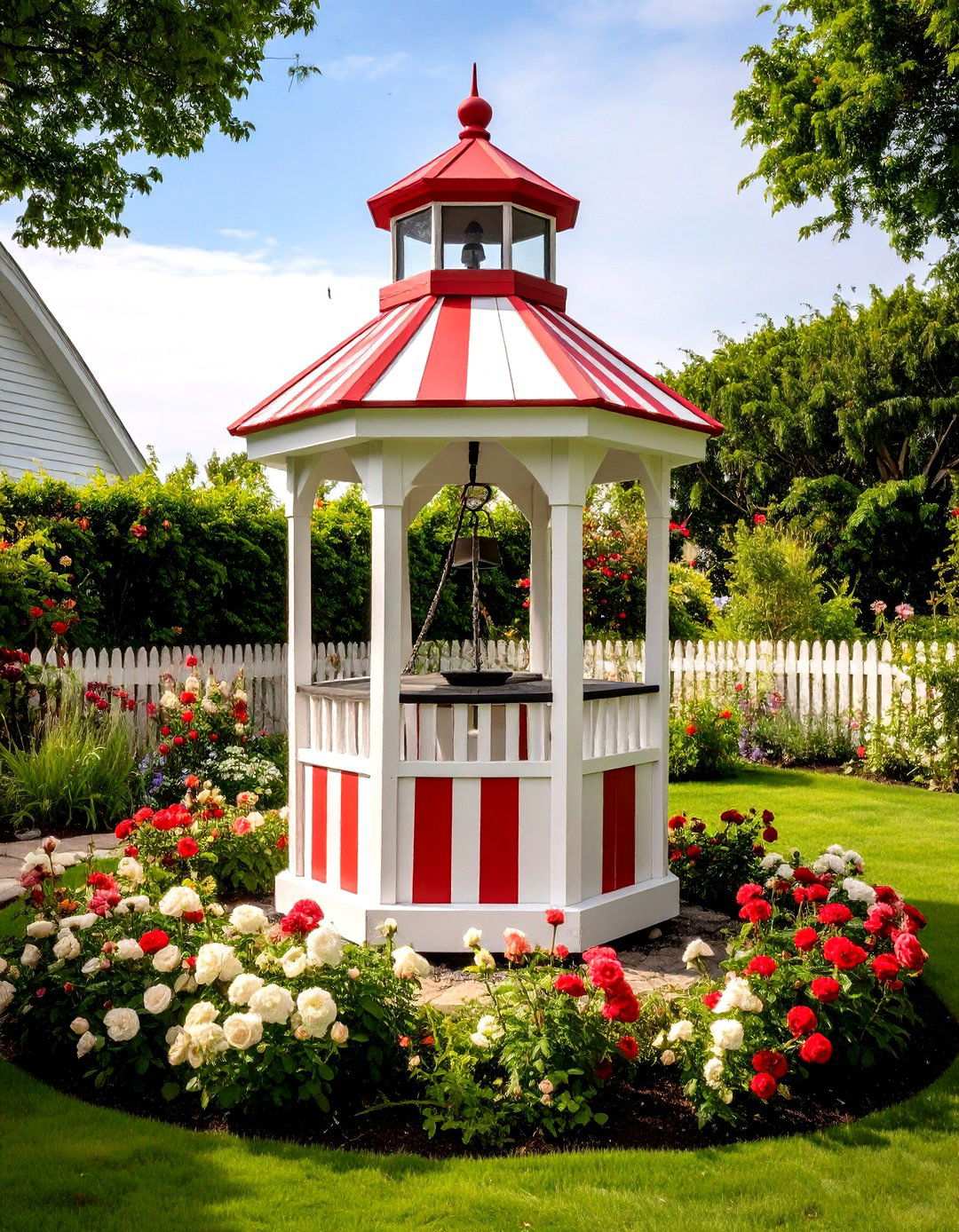 Nautical Lighthouse Wishing Well with Coastal Plantings - 24 Outdoor Wishing Well Garden Ideas