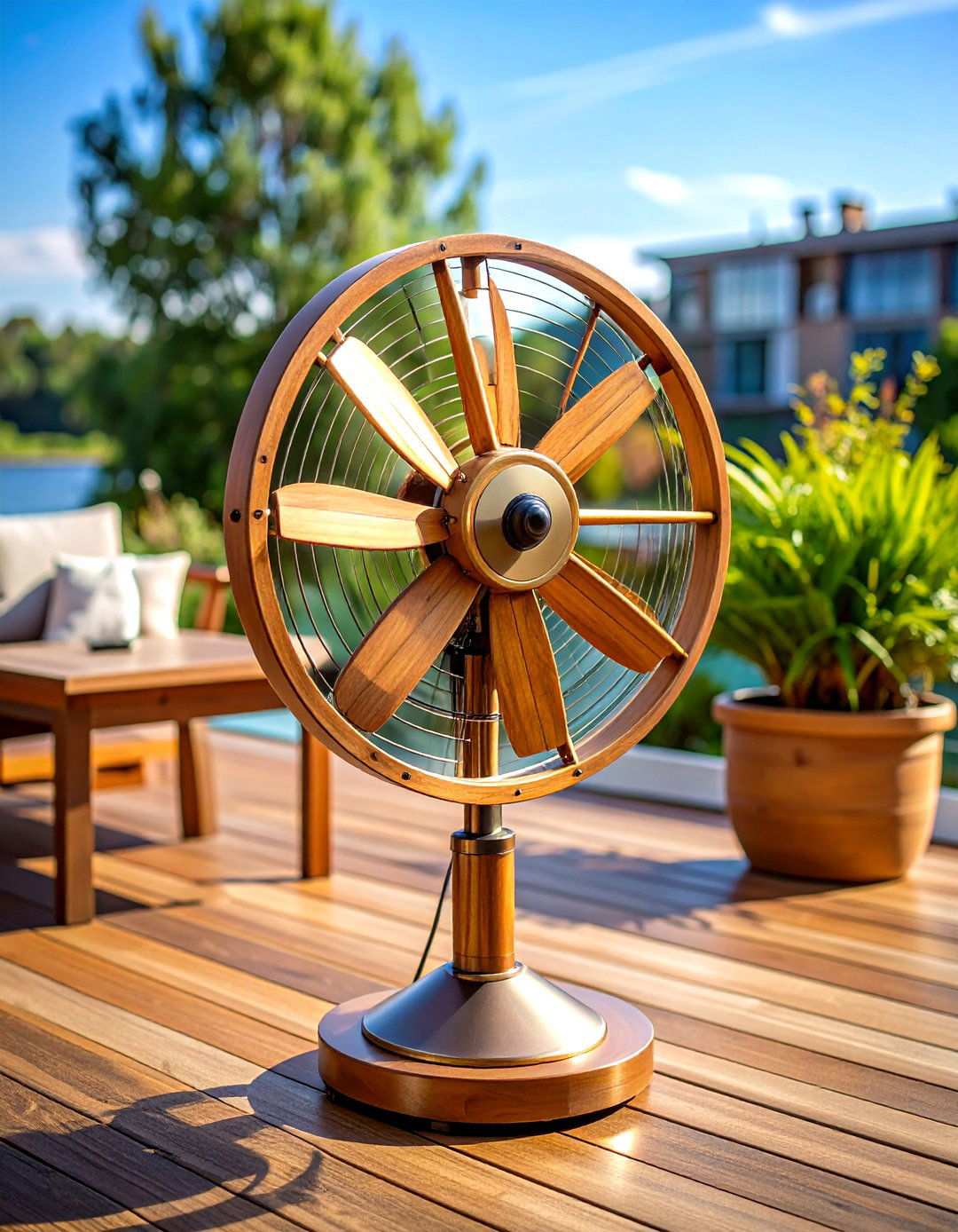 Nautical Patio Fan with Ship Wheel Design Elements - 24 Patio Fan Ideas