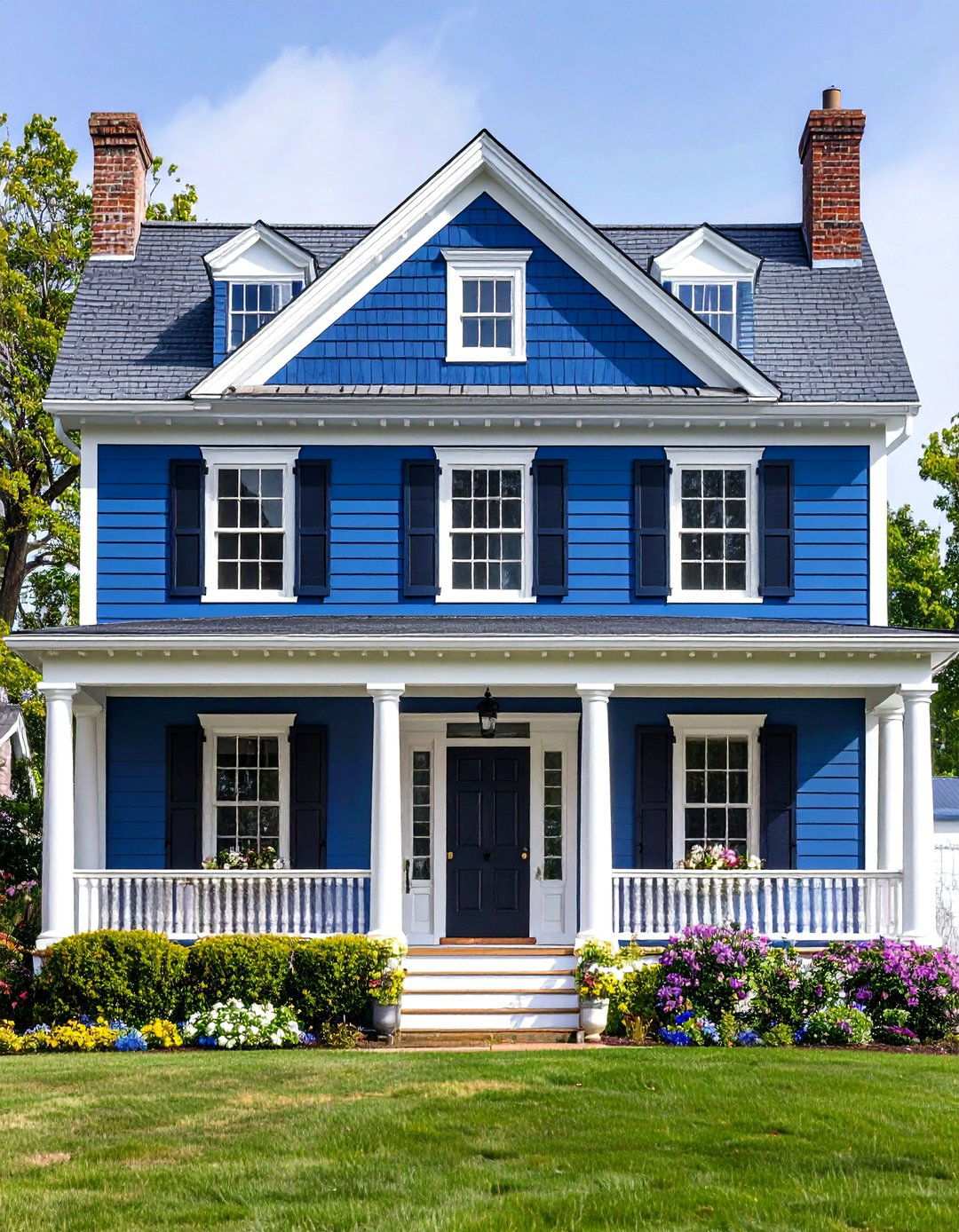 Naval Blue Traditional Colonial - 24 Midnight Blue & Dark Blue House Siding Colors