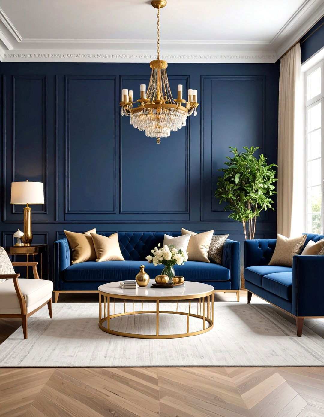Navy and Brass Living Room - 24 Navy Living Room Ideas