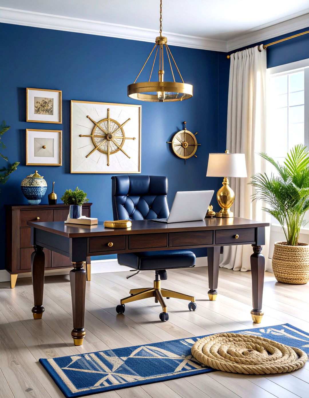 Navy and Brass Nautical Office - 24 Home Office Ideas for Him