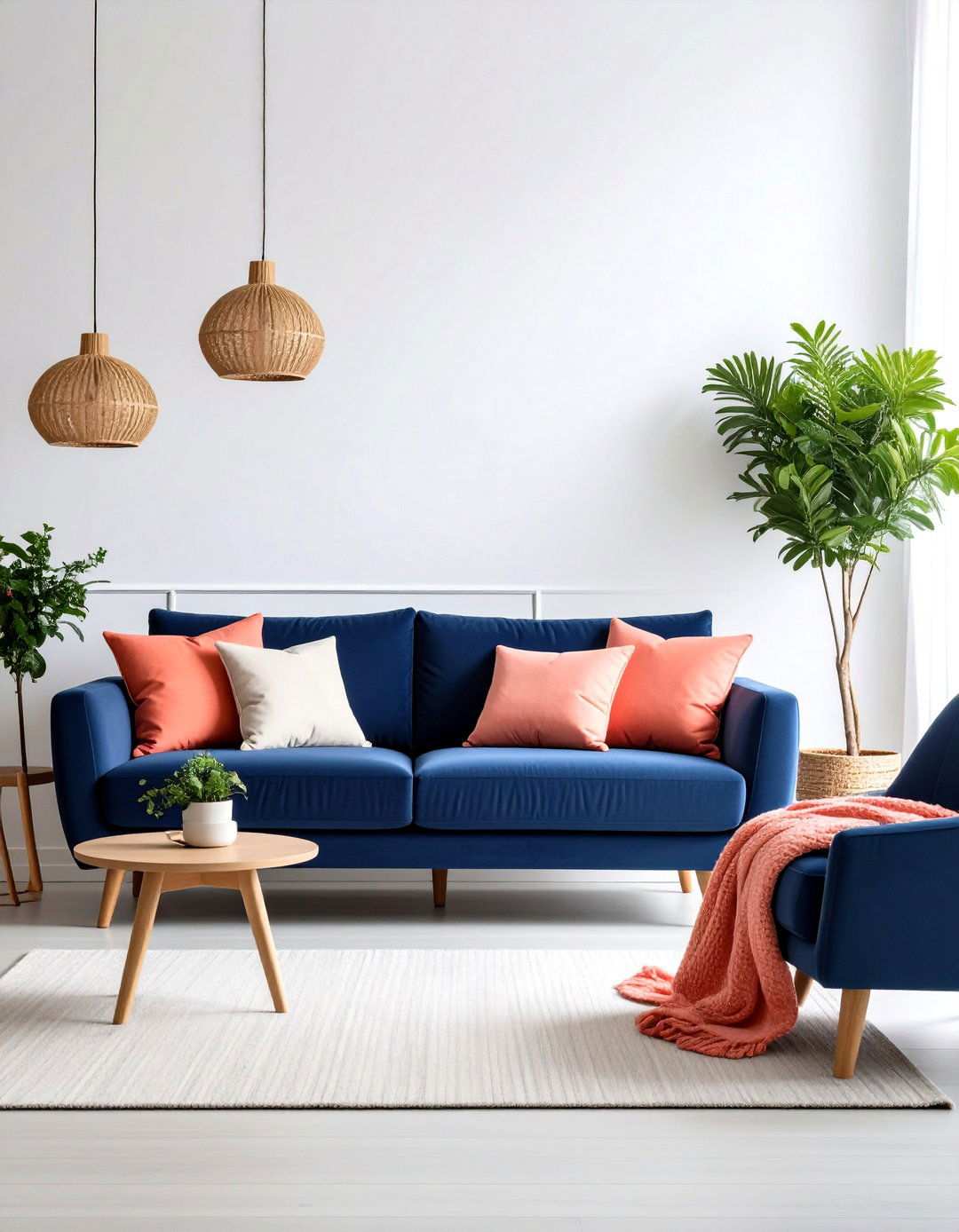 Navy and Coral Unexpected Pairing - 24 Navy Blue Living Room Ideas