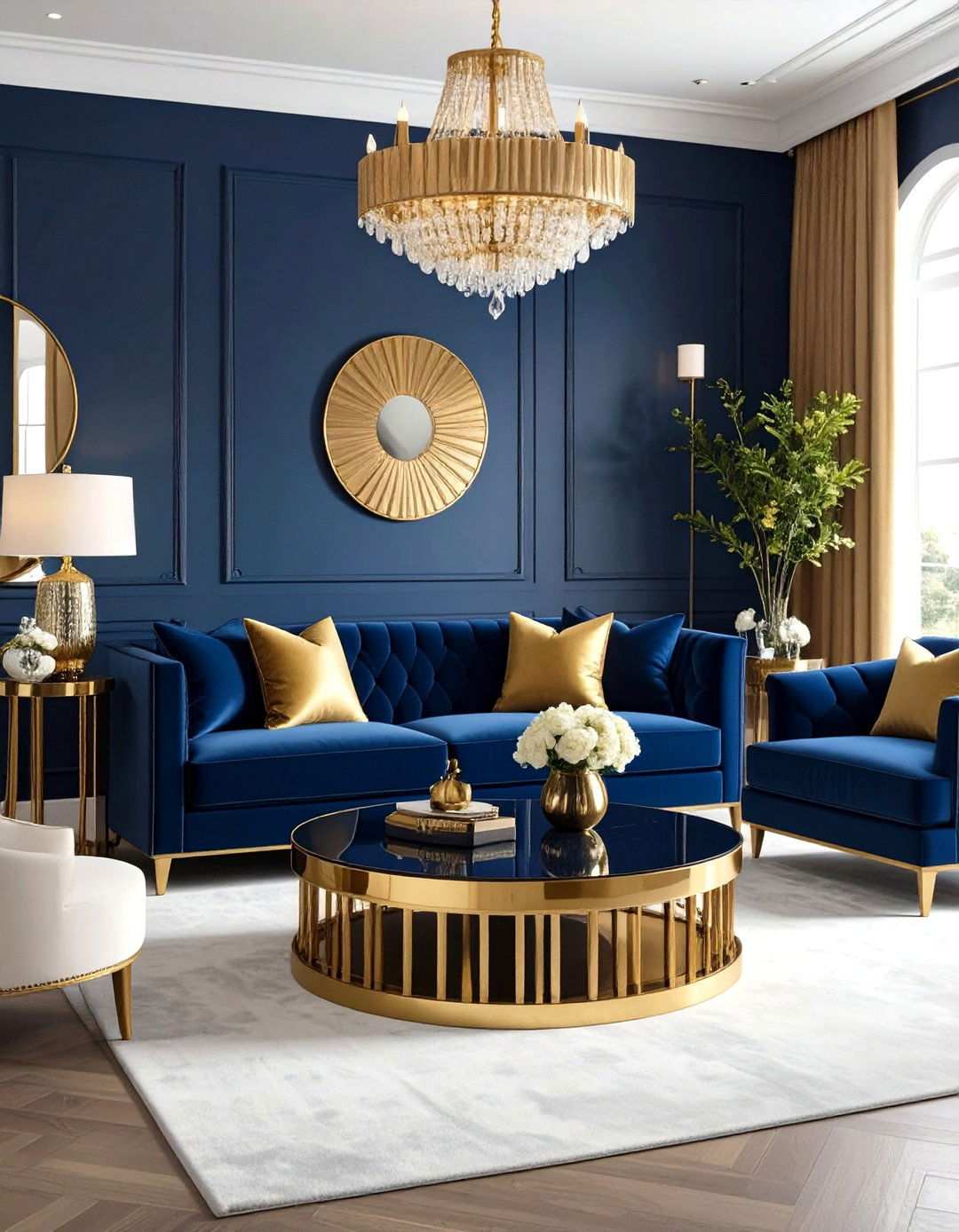 Navy and Gold Glamorous Living Room - 24 Navy Living Room Ideas