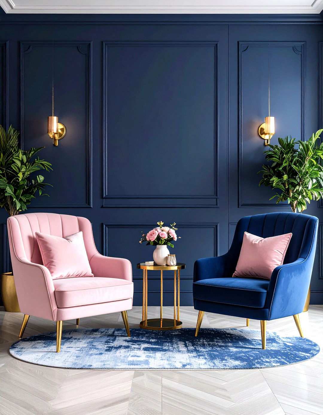 Navy and Pink Living Room - 24 Navy Living Room Ideas