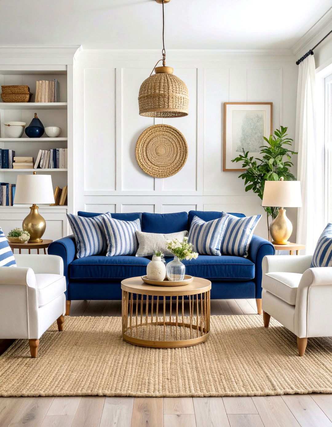 Navy and White Nautical Living Room - 24 Preppy Living Room Ideas