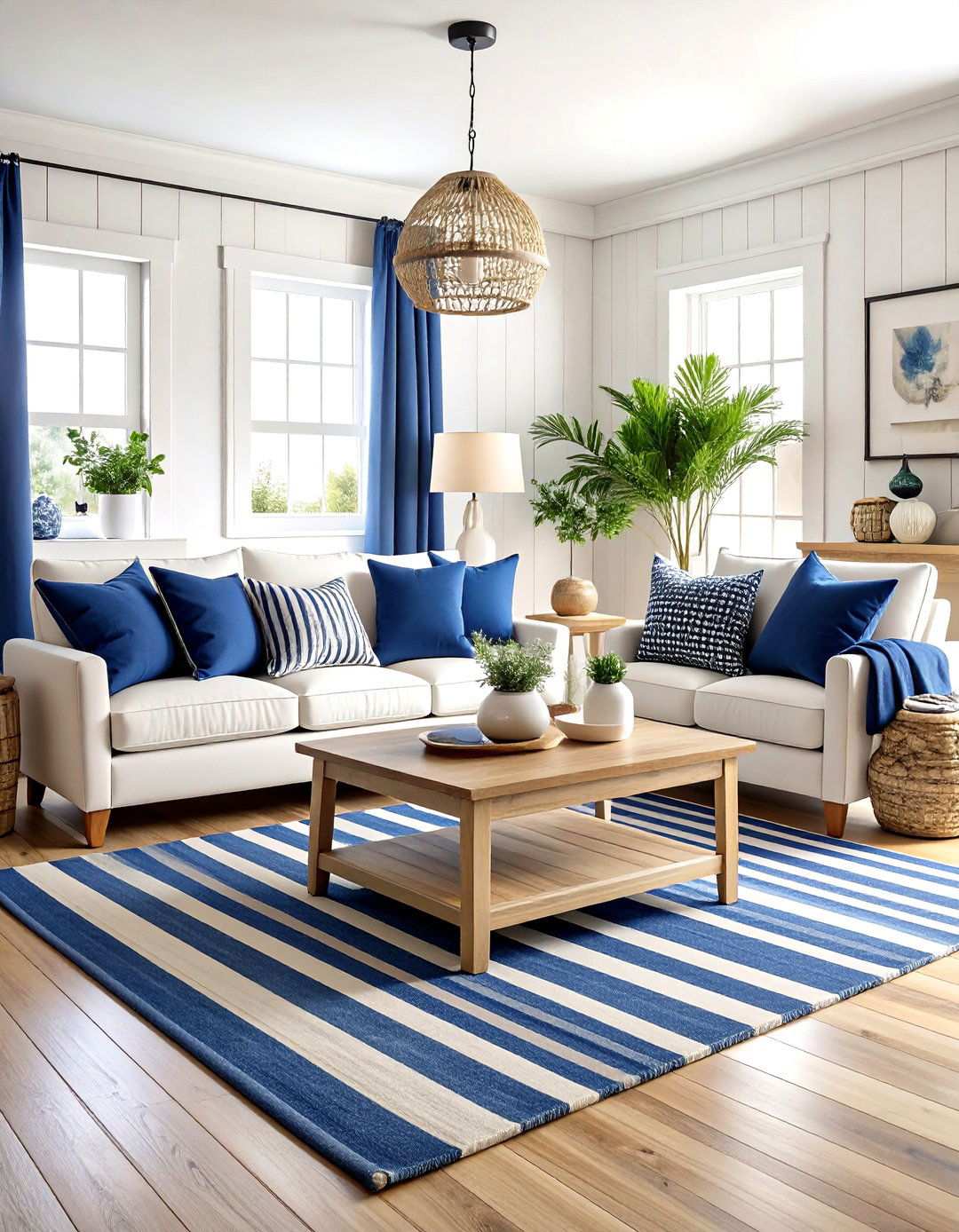 Navy and White Striped Living Room - 24 Navy Living Room Ideas