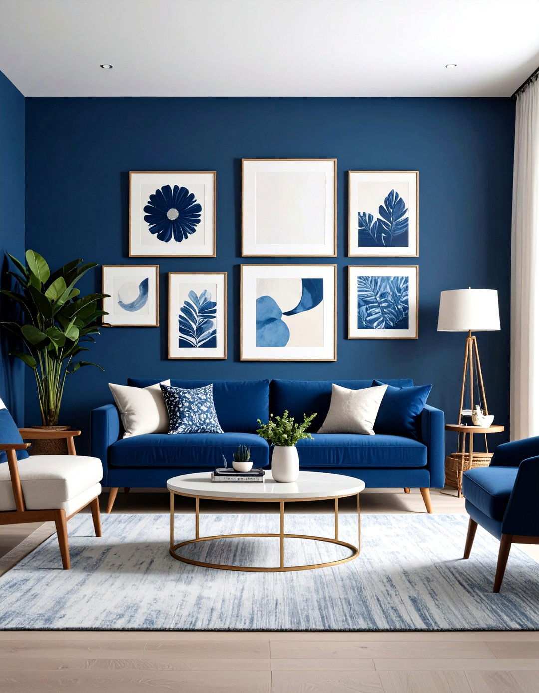 Navy Art Gallery Wall Living Room - 24 Navy Living Room Ideas