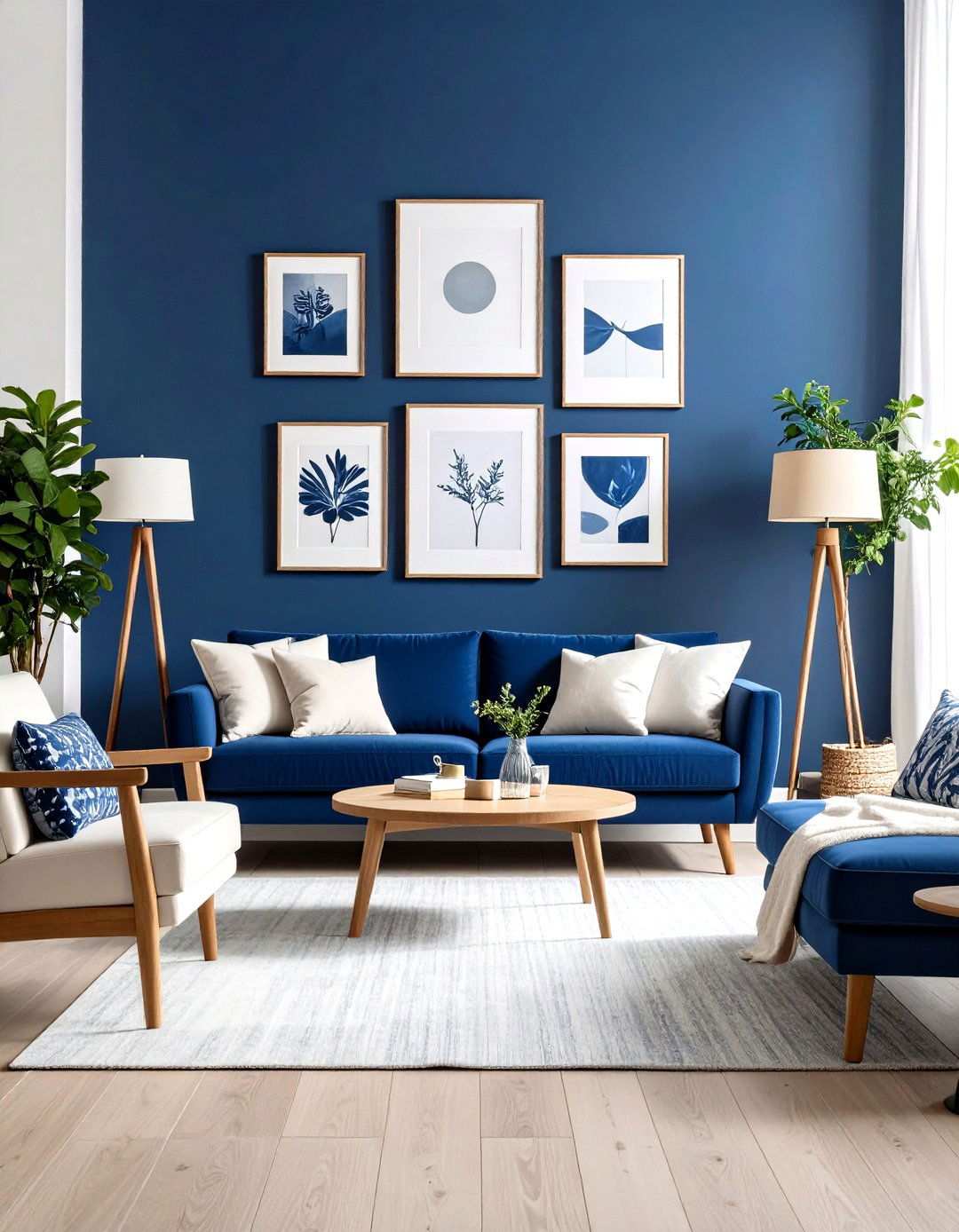 Navy Artwork Gallery Wall - 24 Navy Blue Living Room Ideas