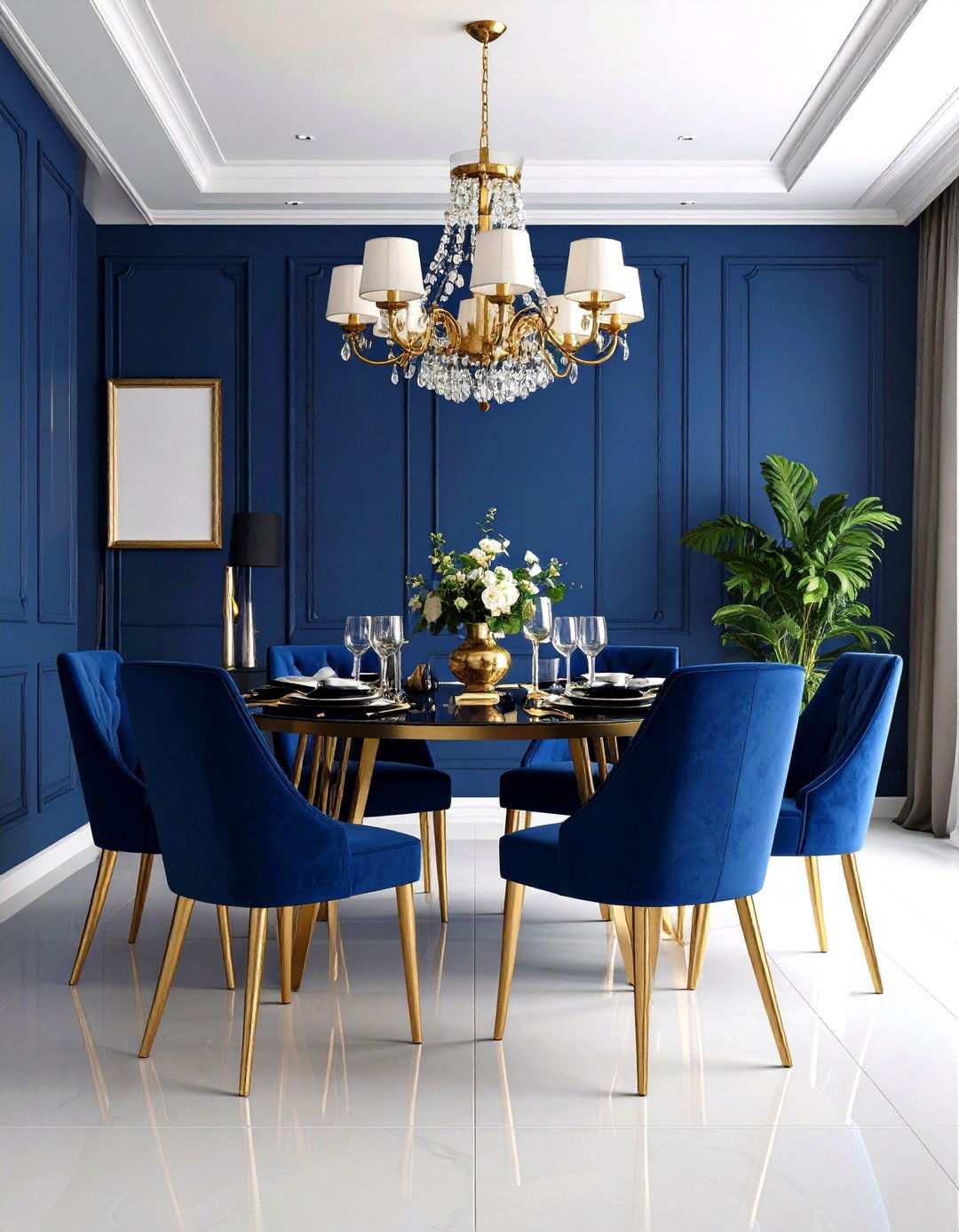 Navy Blue and Gold Glamour Theme - 24 Navy Blue Dining Room Ideas