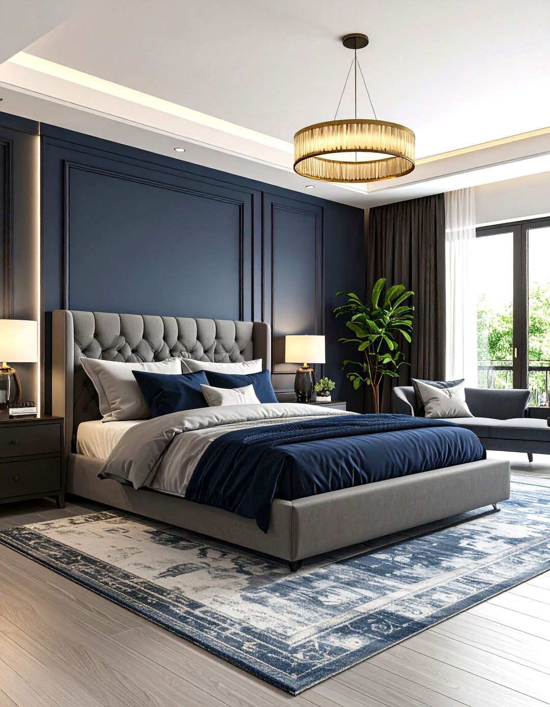 Navy Blue and Grey Master Suite Retreat - 24 Navy Blue and Grey Bedroom Ideas
