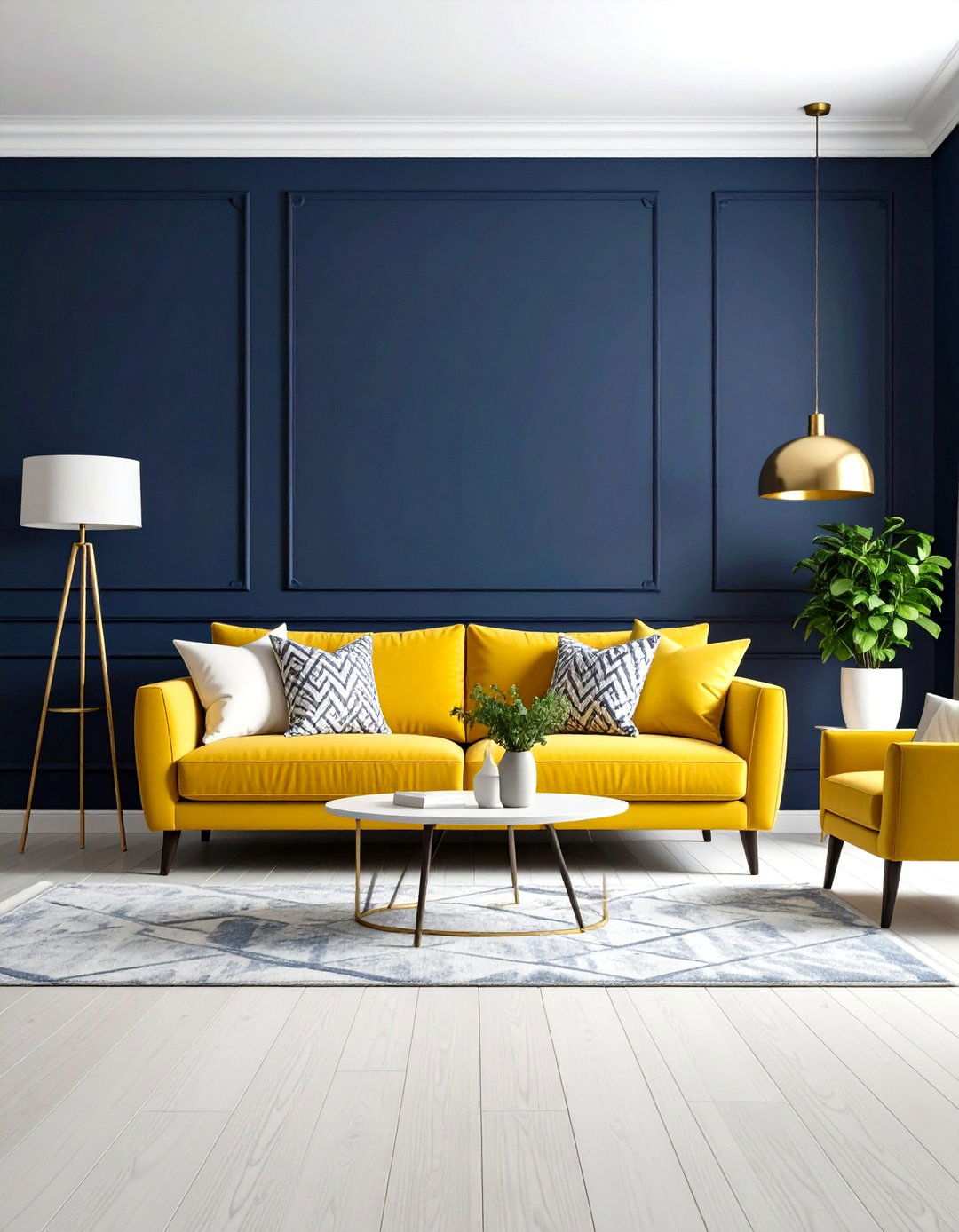 Navy Blue and Mustard Yellow Contemporary - 24 Yellow and Blue Living Room Ideas