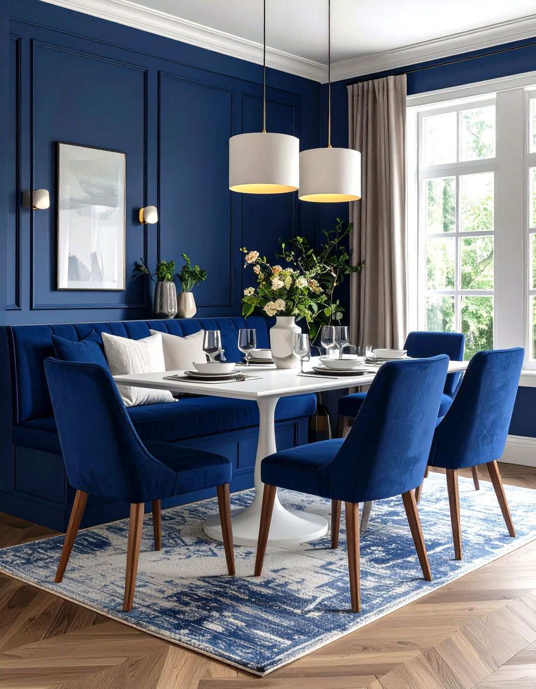Navy Blue Banquette Seating Design - 24 Navy Blue Dining Room Ideas