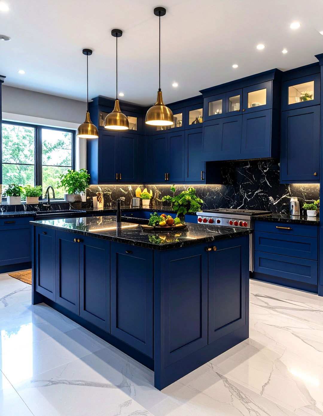 Navy Blue Cabinets with Black Granite Countertops - 24 Navy Blue Kitchen Cabinets Ideas