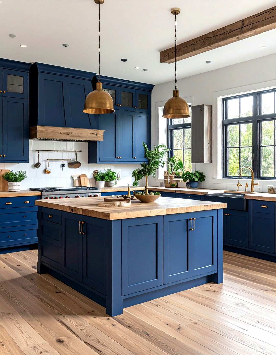 Navy Blue Cabinets with Butcher Block Countertops - 24 Navy Blue Kitchen Cabinets Ideas