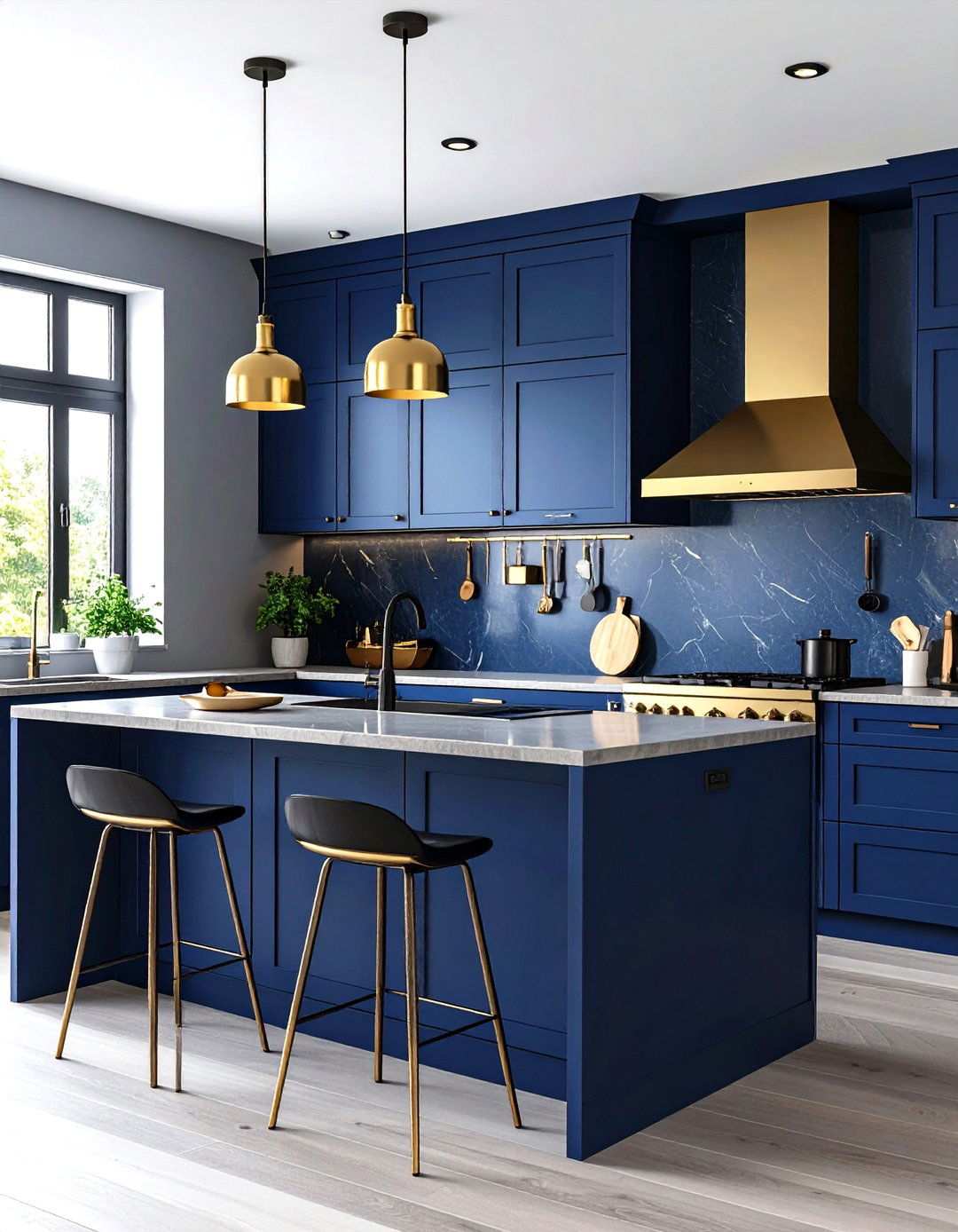Navy Blue Kitchen with Mixed Metal Finishes - 24 Navy Blue Kitchen Cabinets Ideas