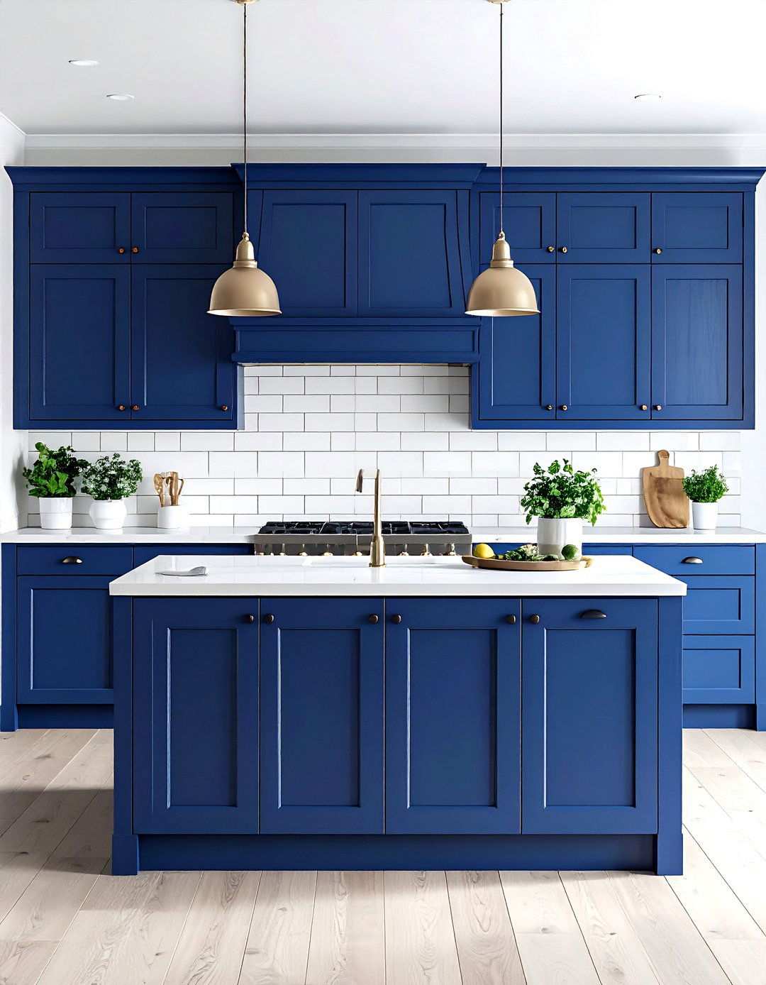 Navy Blue Kitchen with White Subway Tile Backsplash - 24 Navy Blue Kitchen Cabinets Ideas
