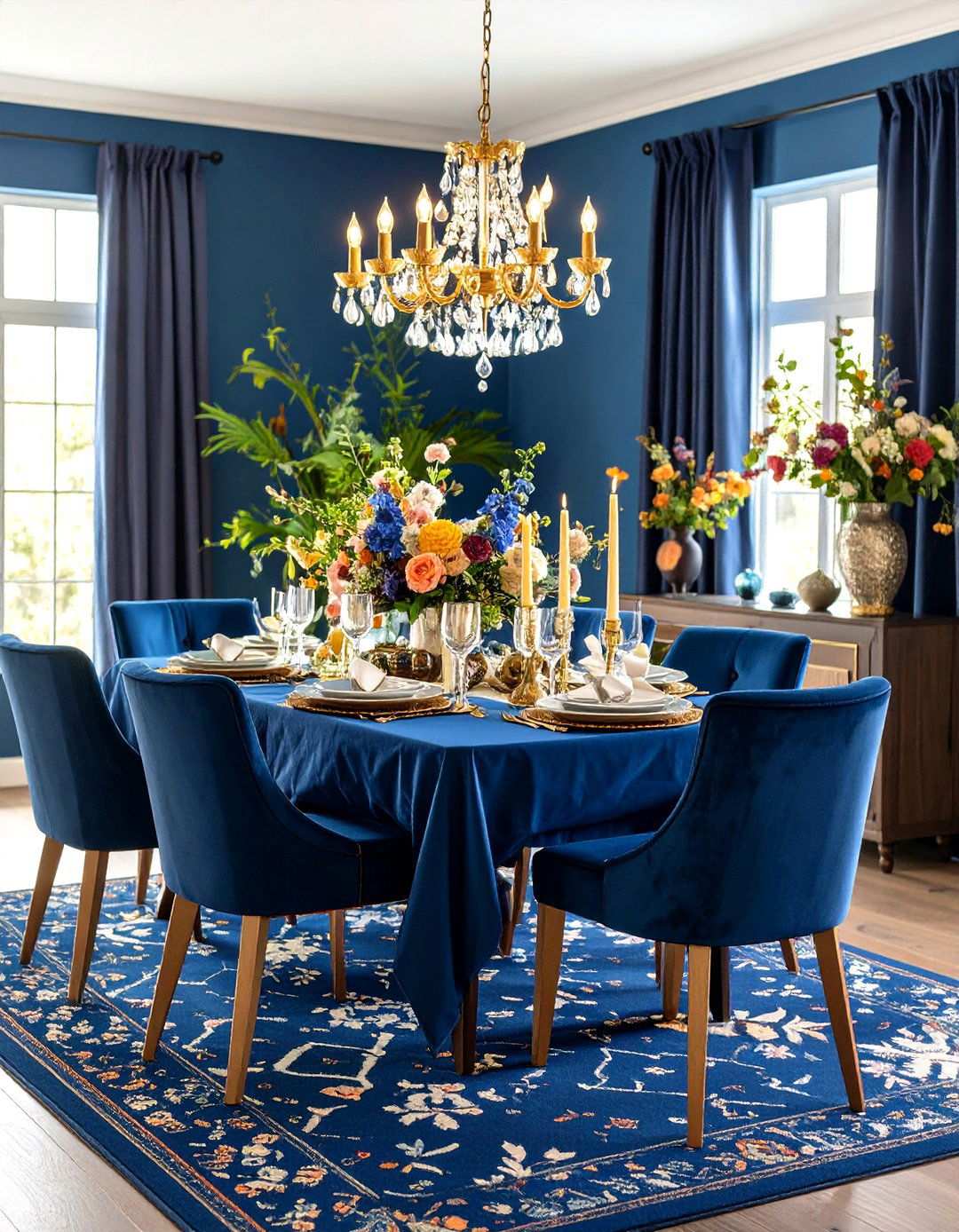Navy Blue Mixed Pattern Coordination - 24 Navy Blue Dining Room Ideas