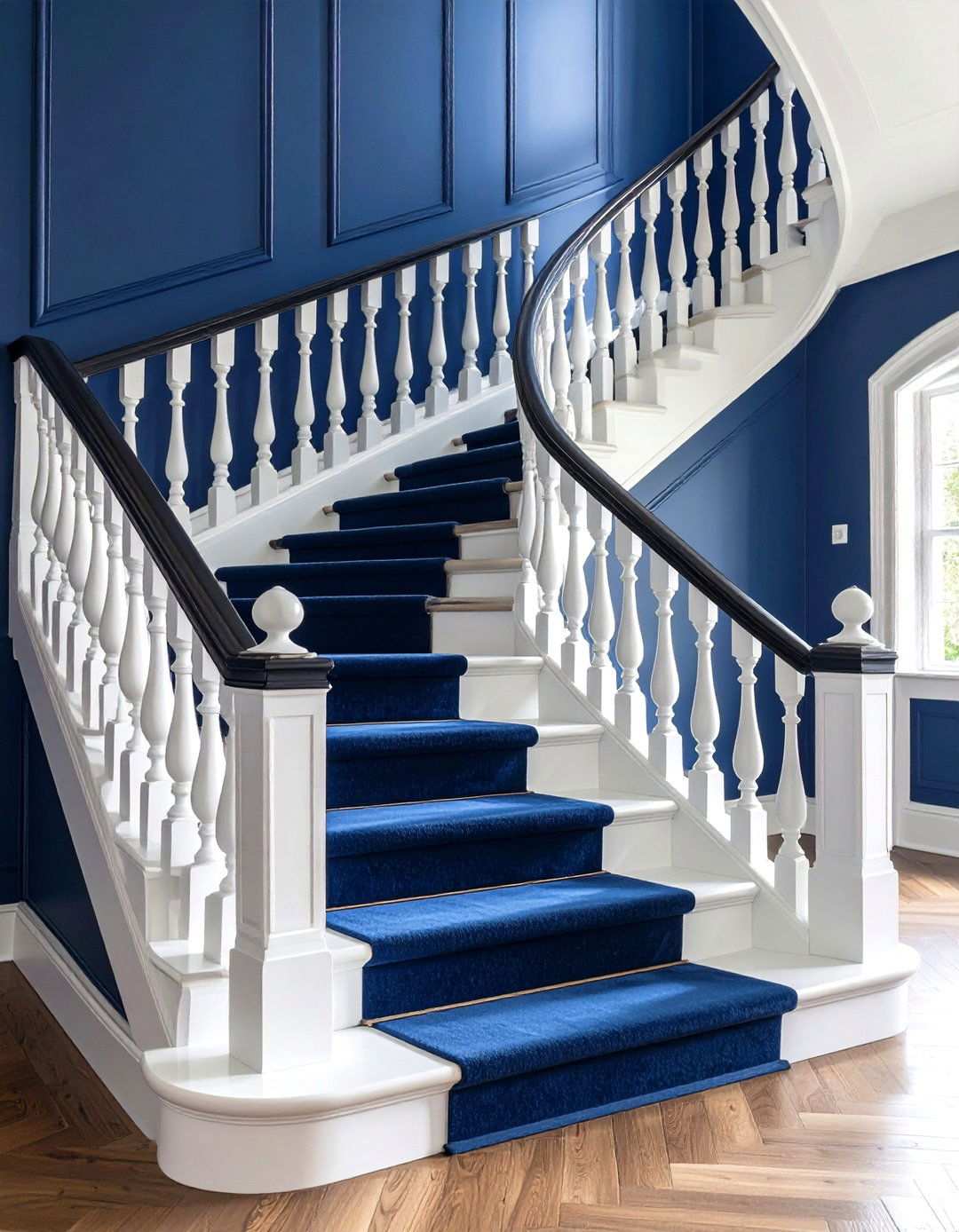 Navy Blue Painted Stair Elegance - 24 Painted Stair Ideas