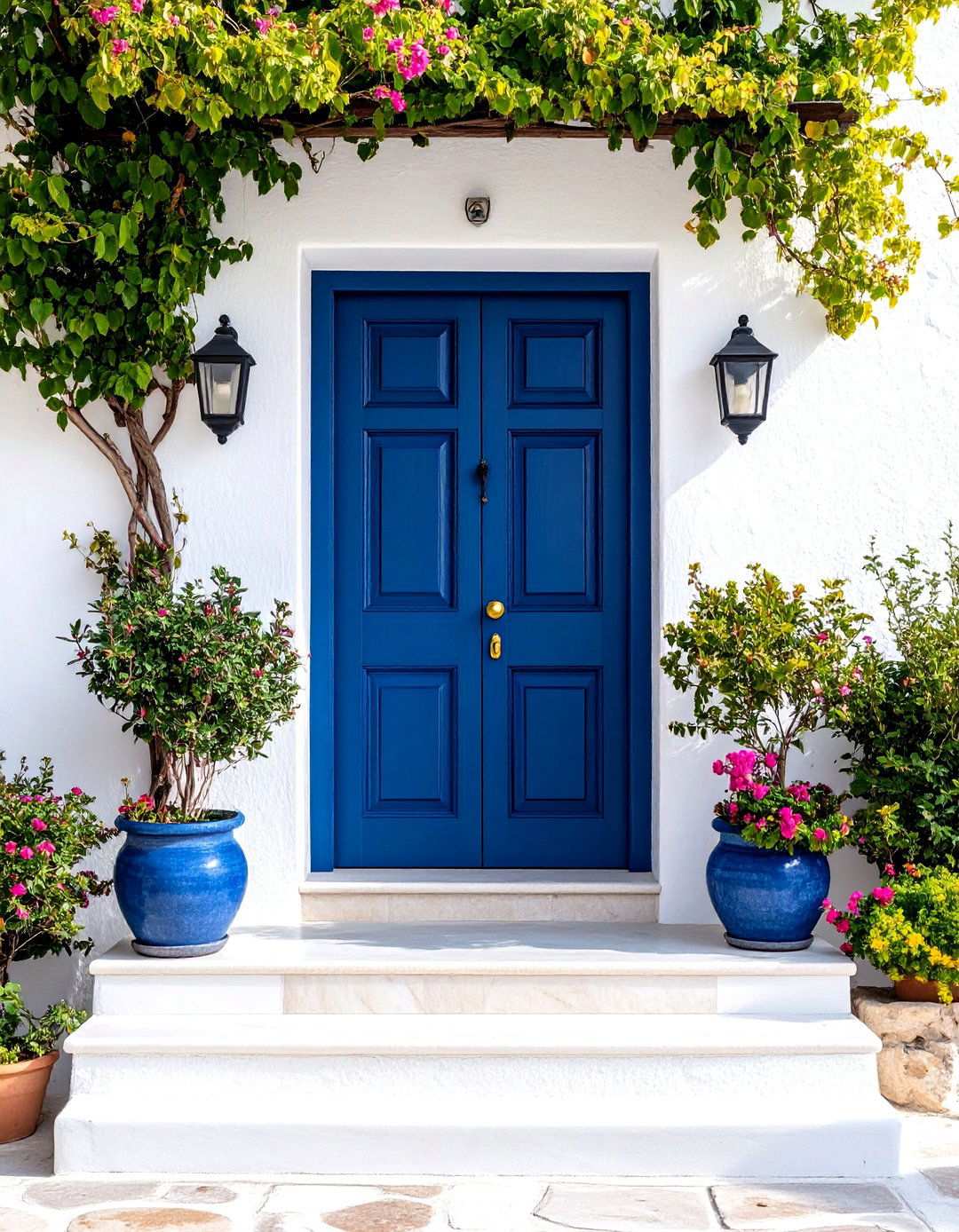 Navy Blue Statement Entry Doors - 24 Mediterranean Front Door Ideas