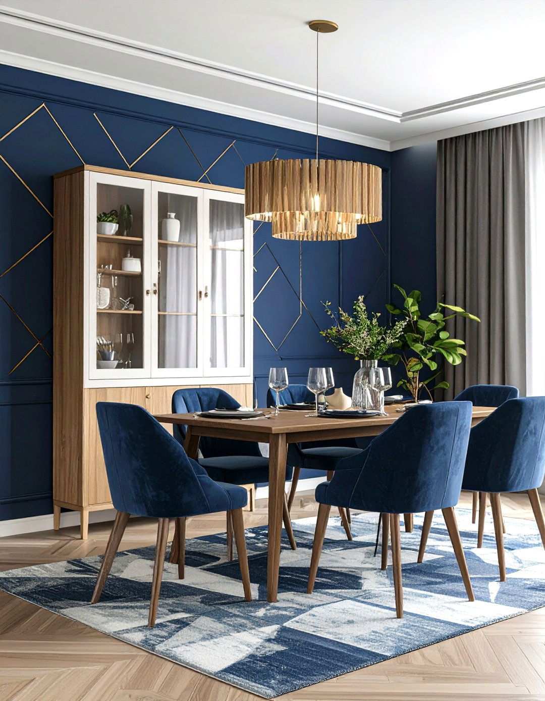 Navy Blue Wallpaper Accent Feature - 24 Navy Blue Dining Room Ideas
