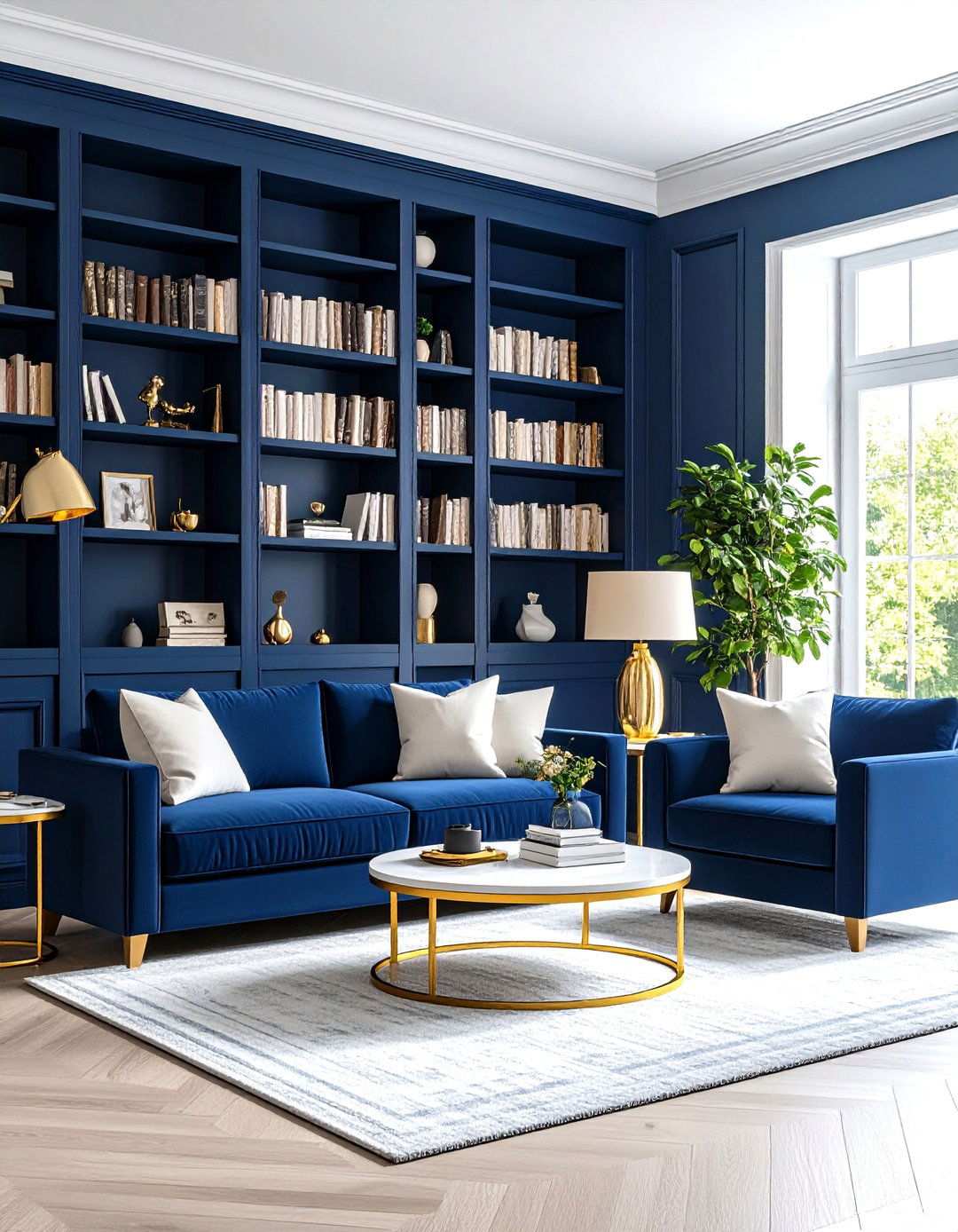 Navy Bookshelf Living Room - 24 Navy Living Room Ideas