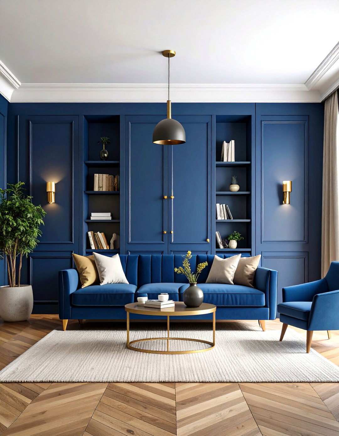 Navy Built in Cabinetry - 24 Navy Blue Living Room Ideas