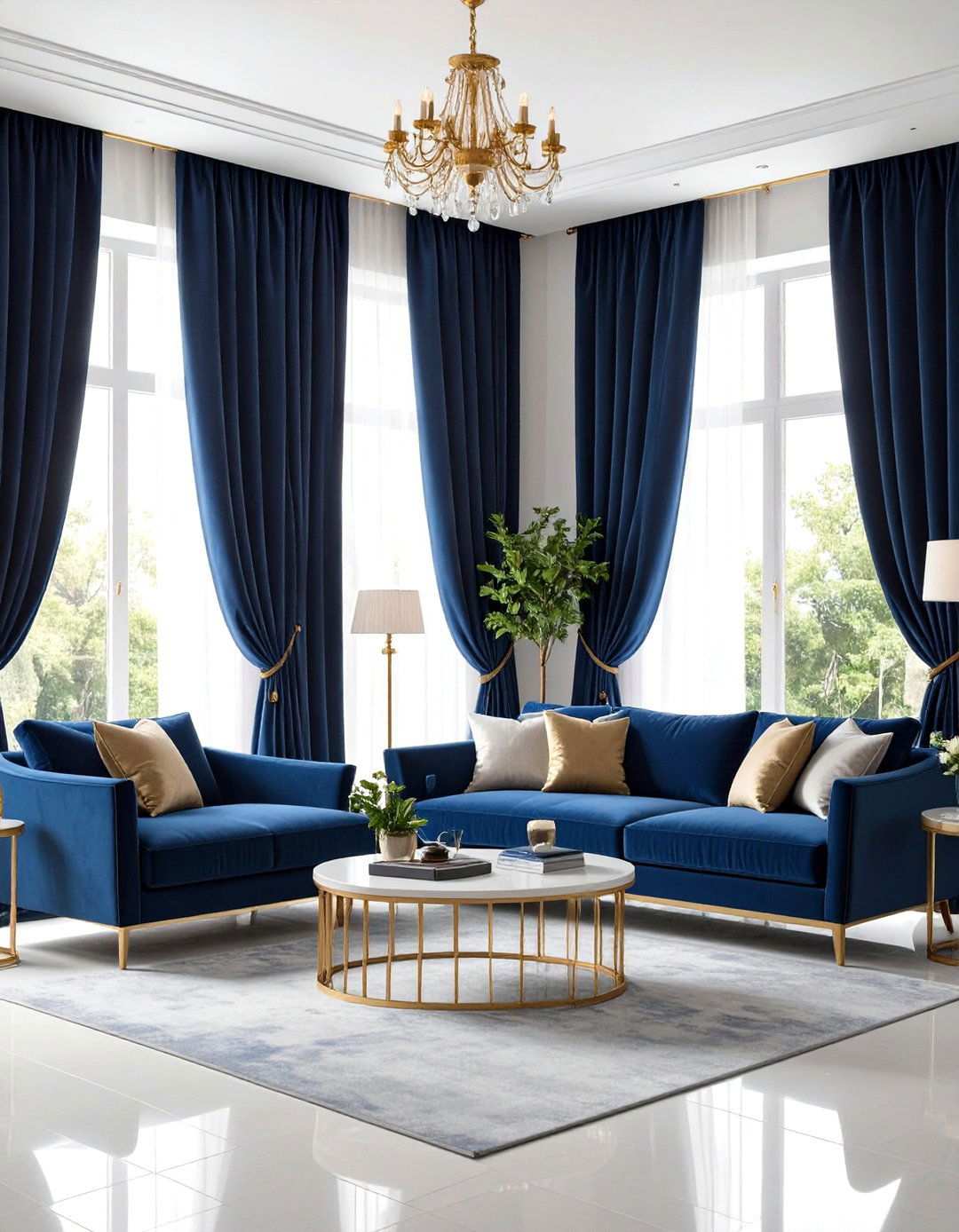 Navy Curtain Drama - 24 Navy Blue Living Room Ideas