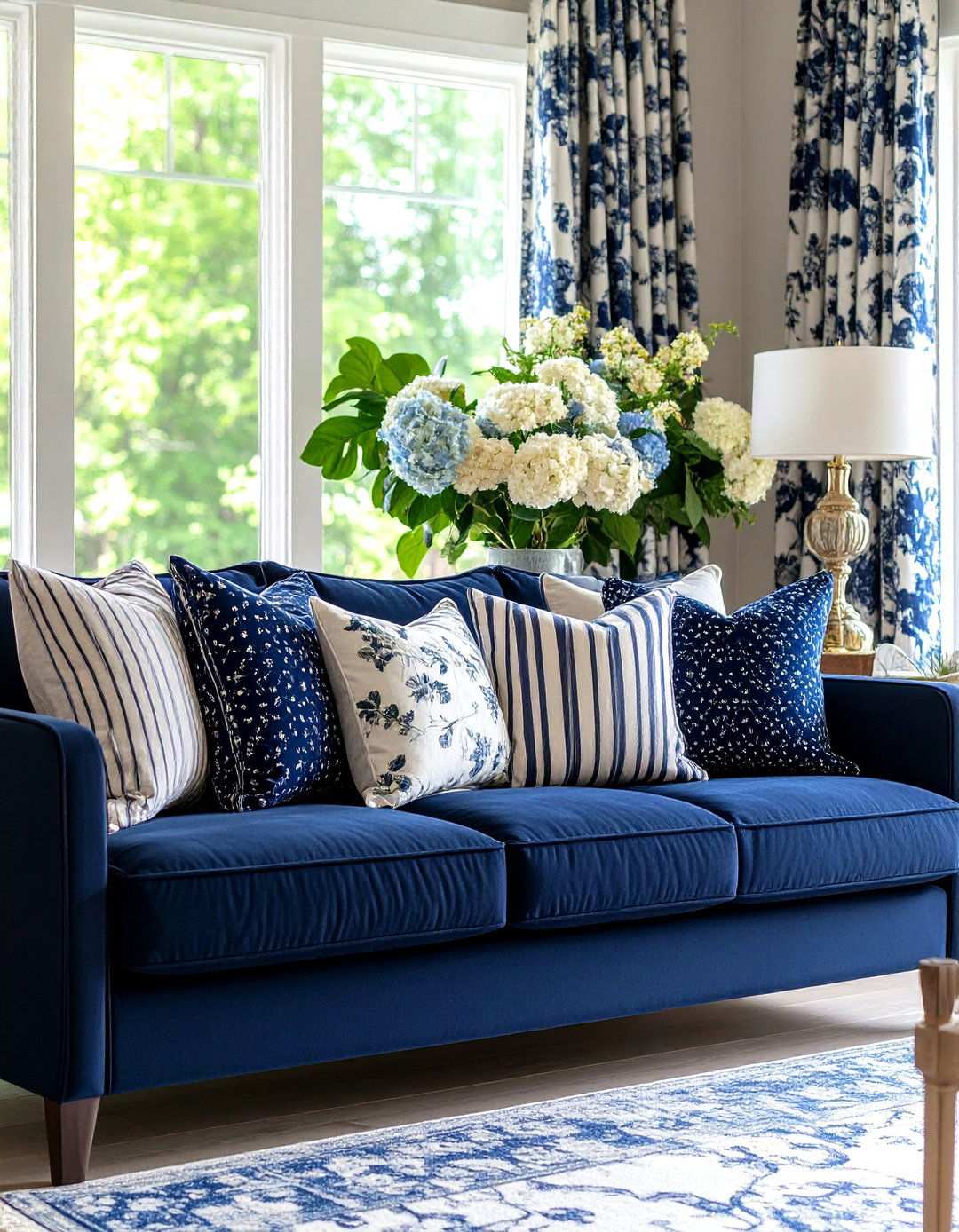 Navy Mixed Patterns Play - 24 Navy Blue Living Room Ideas