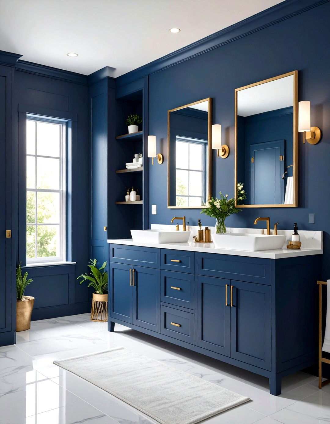 Navy Powder Room with Built in Storage - 24 navy blue powder room ideas