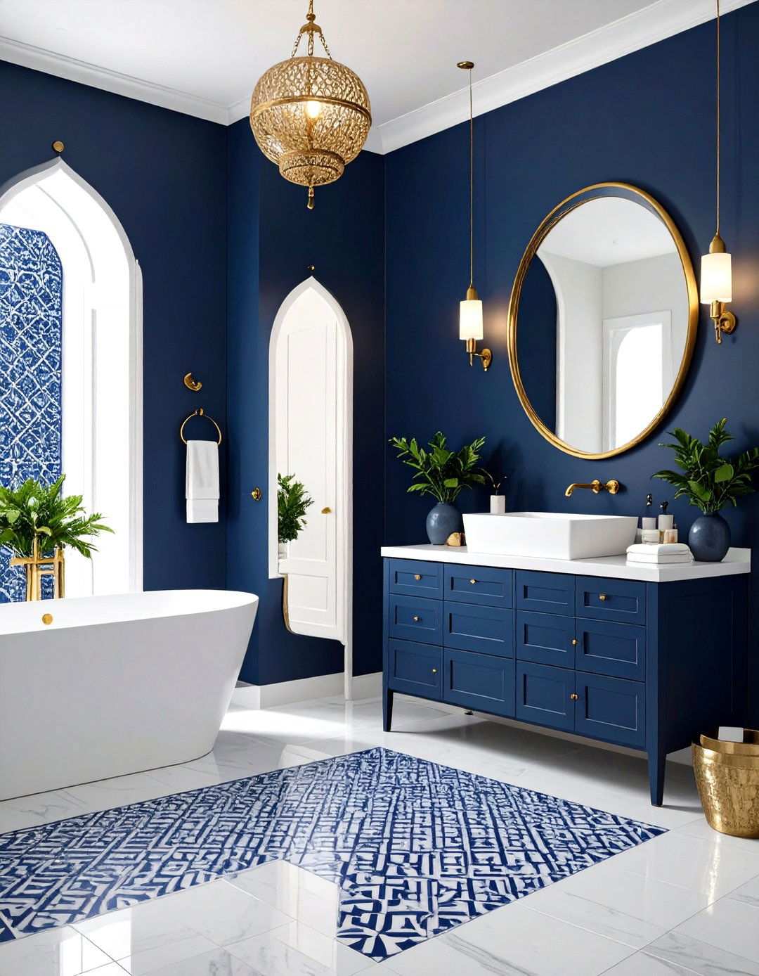 Navy Powder Room with Moroccan Tiles - 24 navy blue powder room ideas